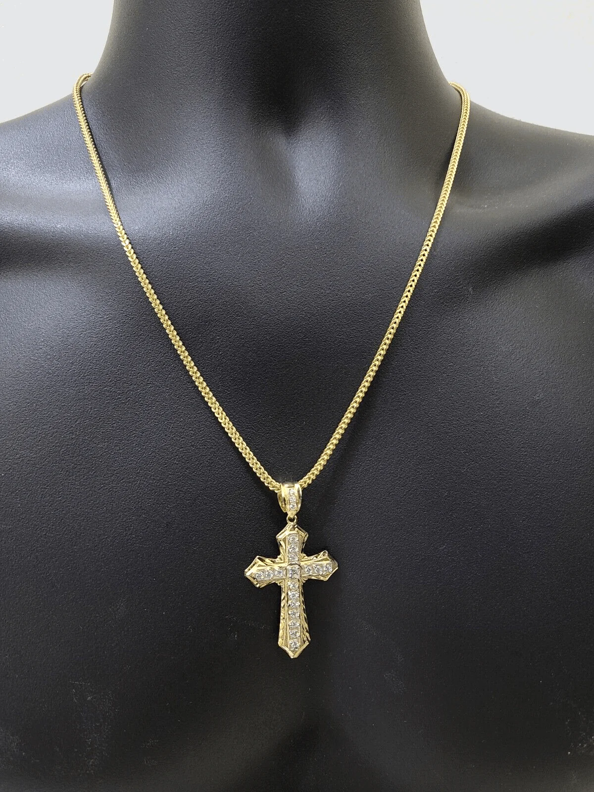 Real 10k Yellow Gold Franco Chain 2.5mm 20" inch Necklace Jesus Cross Charm 10kt - Image 6