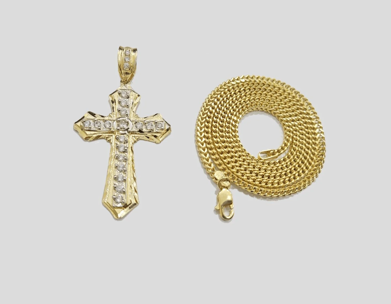 Real 10k Yellow Gold Franco Chain 2.5mm 22" inch Necklace Jesus Cross Charm 10kt - Image 3