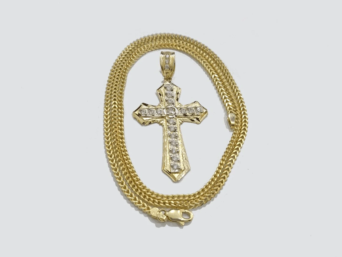 Real 10k Yellow Gold Franco Chain 2.5mm 22" inch Necklace Jesus Cross Charm 10kt - Image 4