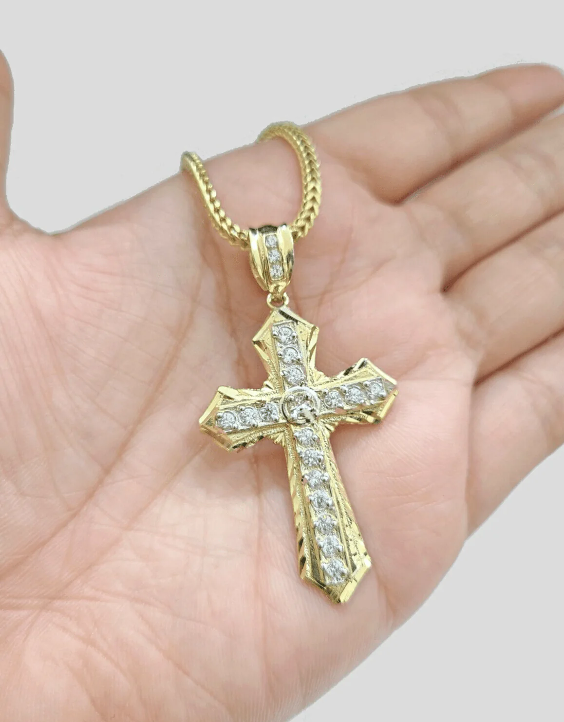Real 10k Yellow Gold Franco Chain 2.5mm 22" inch Necklace Jesus Cross Charm 10kt - Image 5