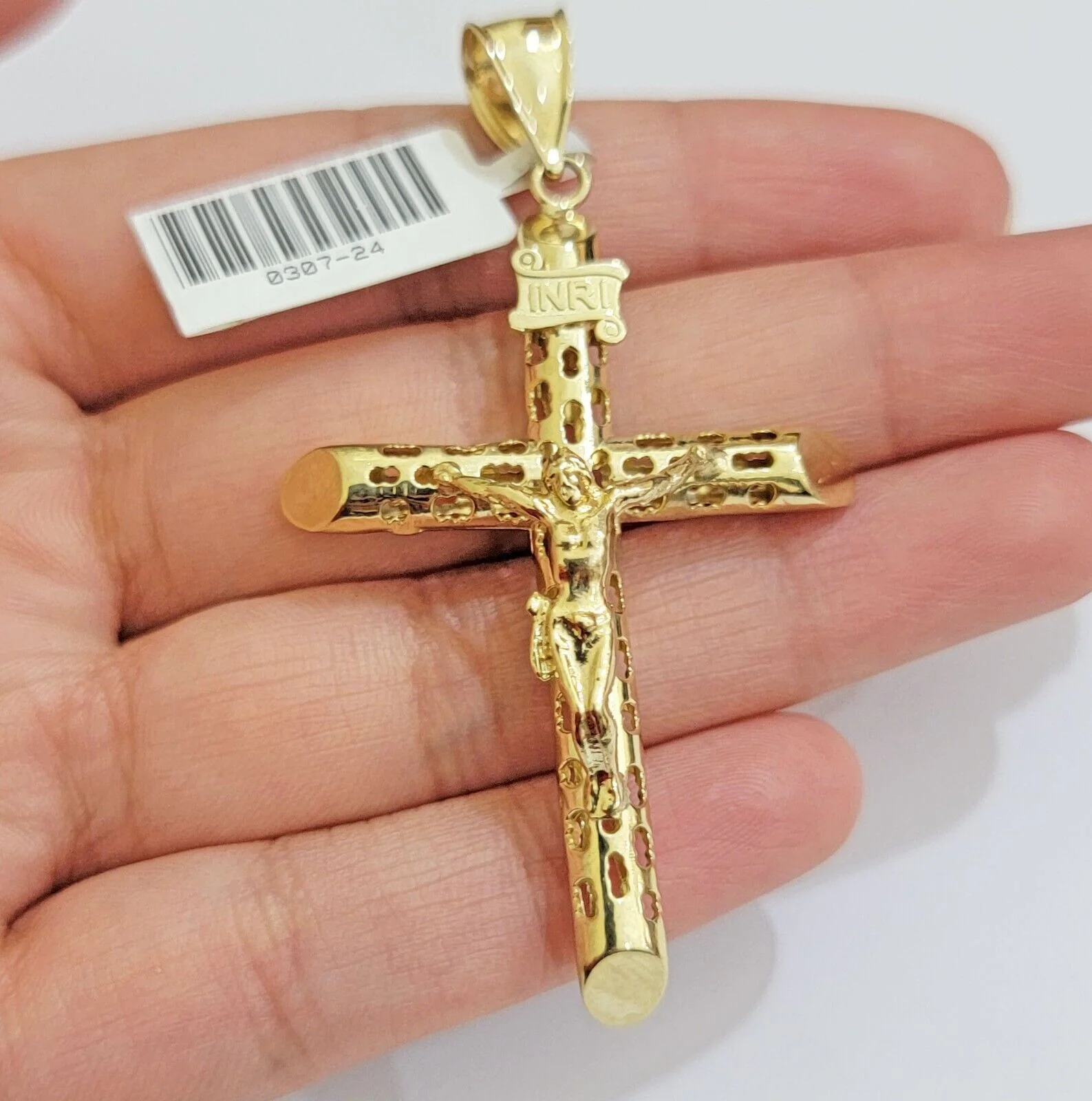REAL 10k Yellow Gold Franco Necklace Cross Pendant Chain 24 Inch &Jesus Crucifix - Image 5