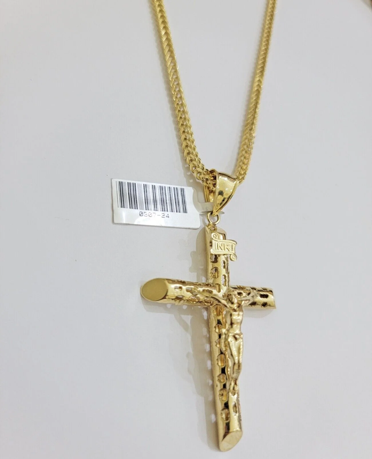 REAL 10k Yellow Gold Franco Necklace Cross Pendant Chain 24 Inch &Jesus Crucifix - Image 6