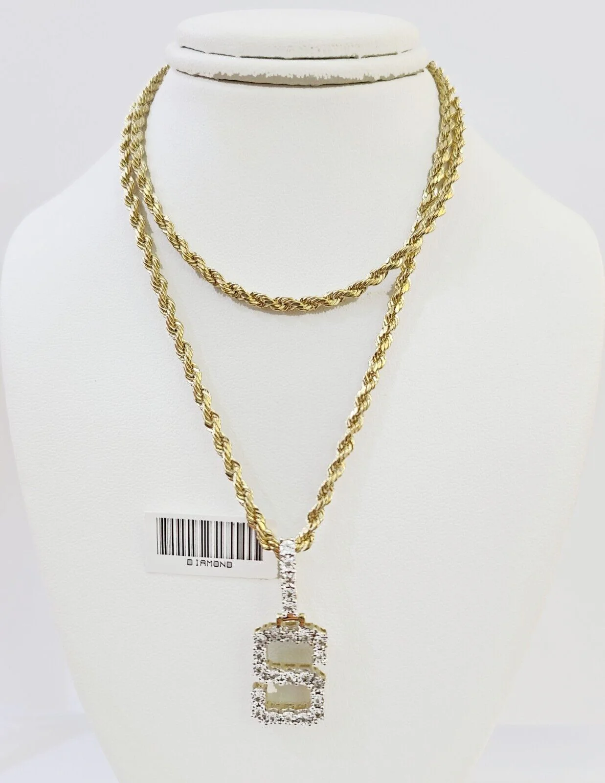 Real 10k Yellow Gold Genuine Diamond "S" Initial Pendent with 22 Inch Rope Chain - Image 4