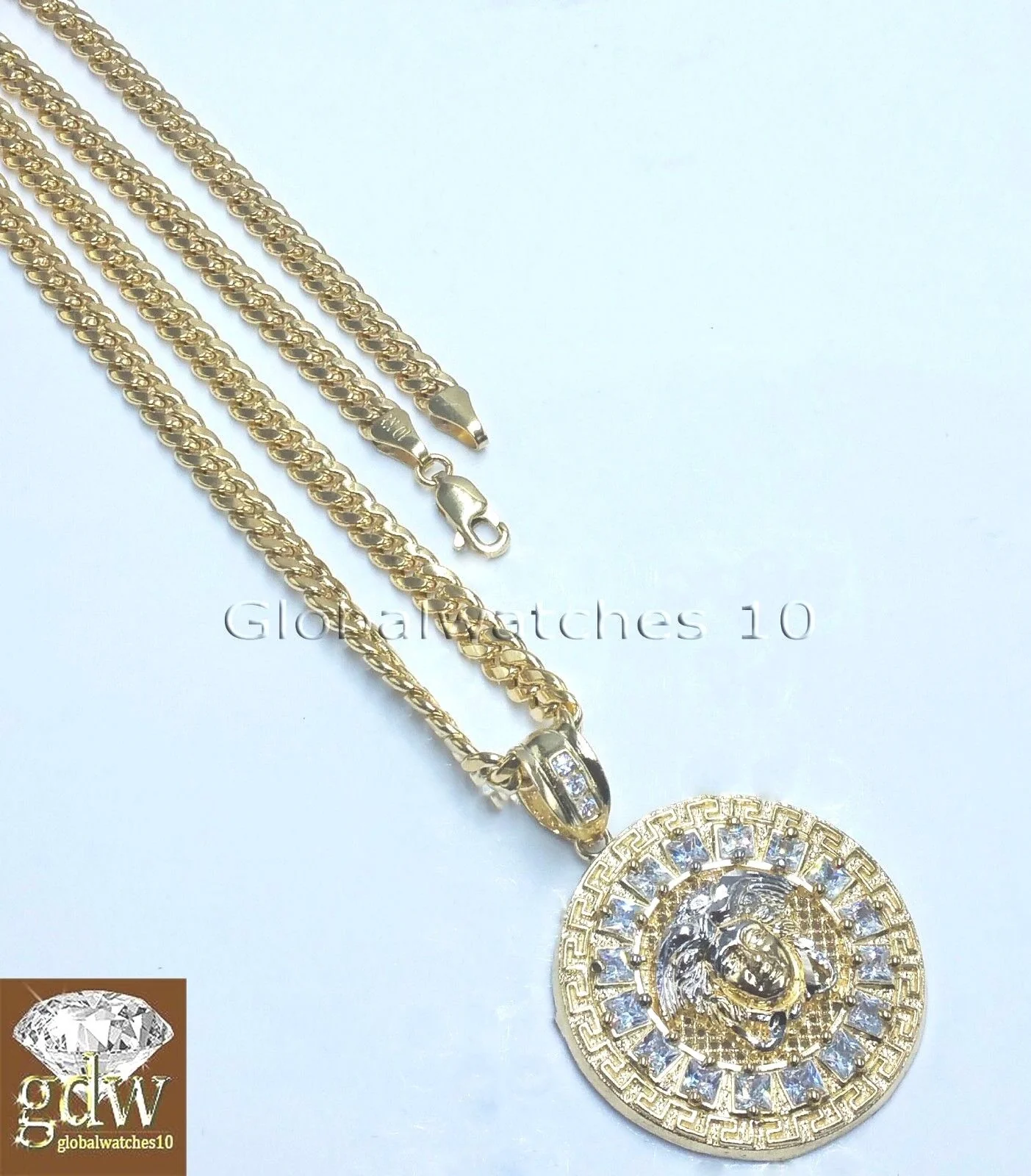 Real 10k Yellow Gold Head Charm Miami Cuban 24" Chain Necklace - Image 5