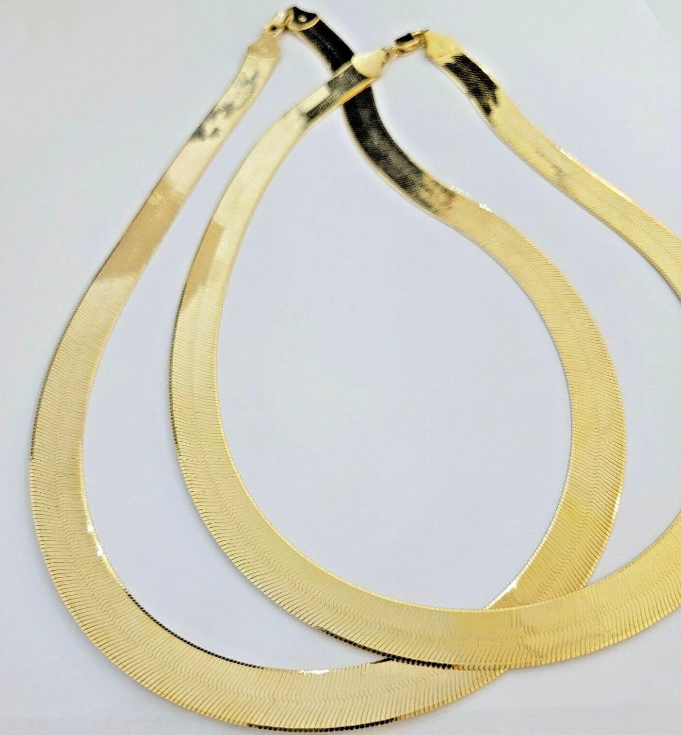 Real 10k Yellow Gold Herring Bone Chain Necklace 12mm 18 Inch Lobster lock 10kt - Image 2