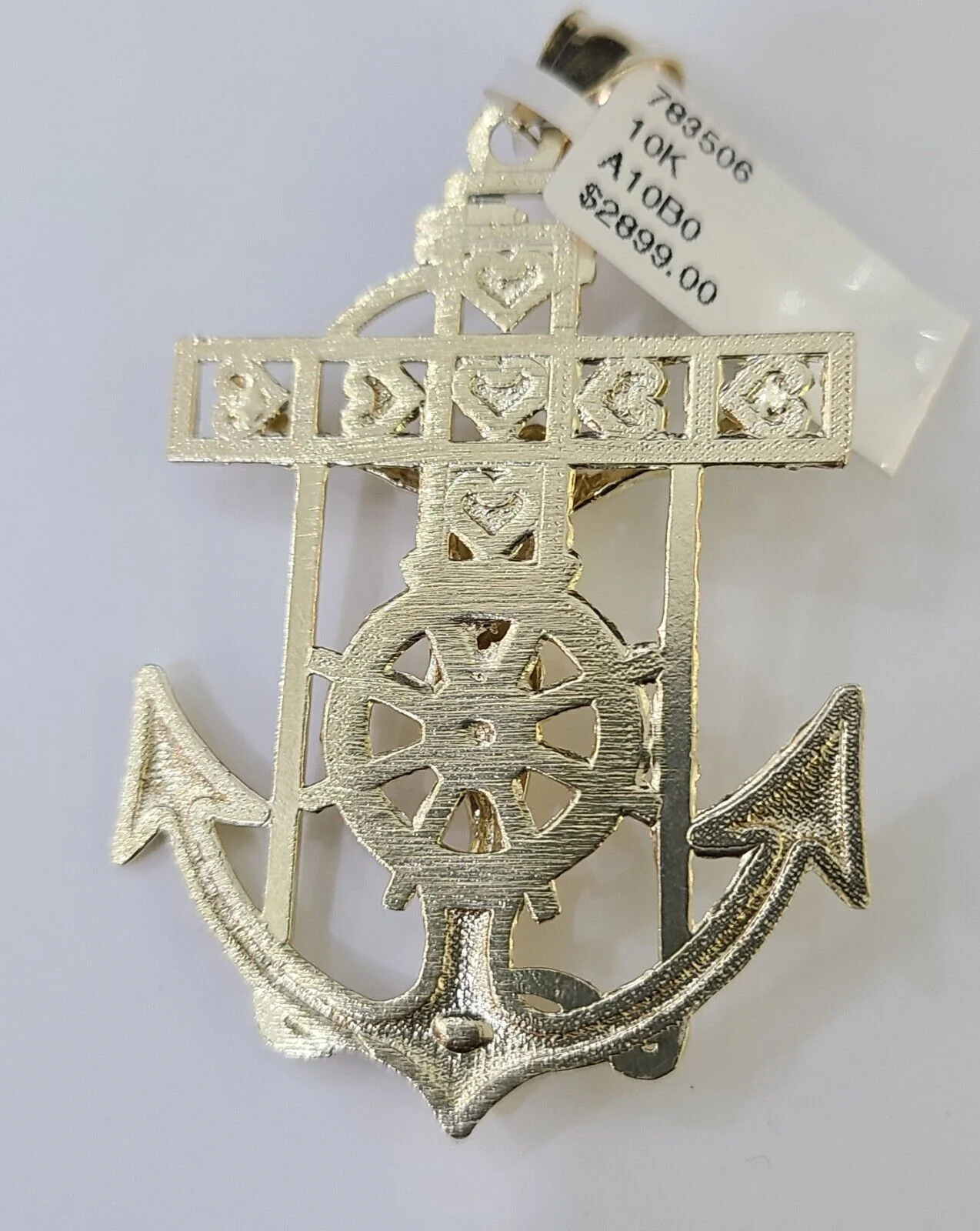 Real 10k Yellow Gold Jesus Anchor Pendant 2.5 inches Charm - Image 2