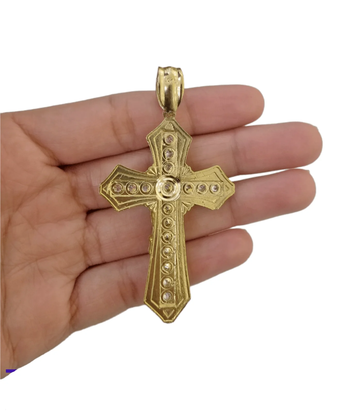 Real 10k Yellow Gold Jesus Cross Charm Men's pendant 3.75" With cubic Zirconia - Image 7