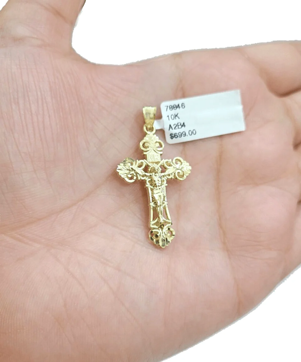 Real 10k Yellow Gold Jesus Cross Charm Rope Chain Necklace 3mm 18'' Pendant 10kt - Image 4