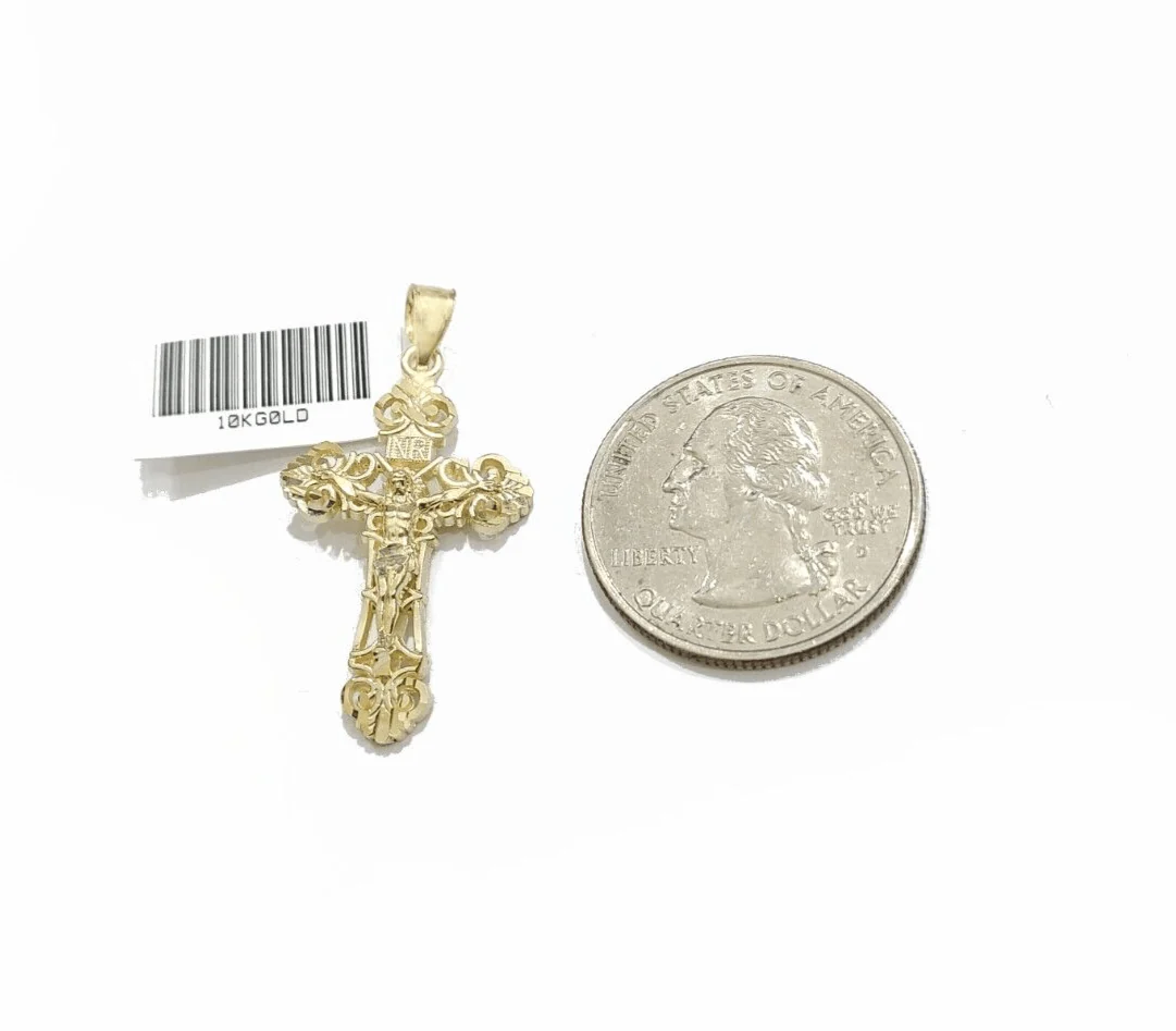 Real 10k Yellow Gold Jesus Cross Charm Rope Chain Necklace 3mm 18'' Pendant 10kt - Image 6