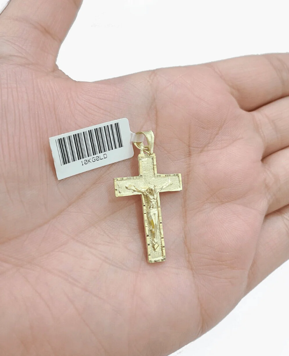 Real 10k Yellow Gold Jesus Cross Charm Rope Chain Necklace 3mm 28'' Pendant 10kt - Image 6