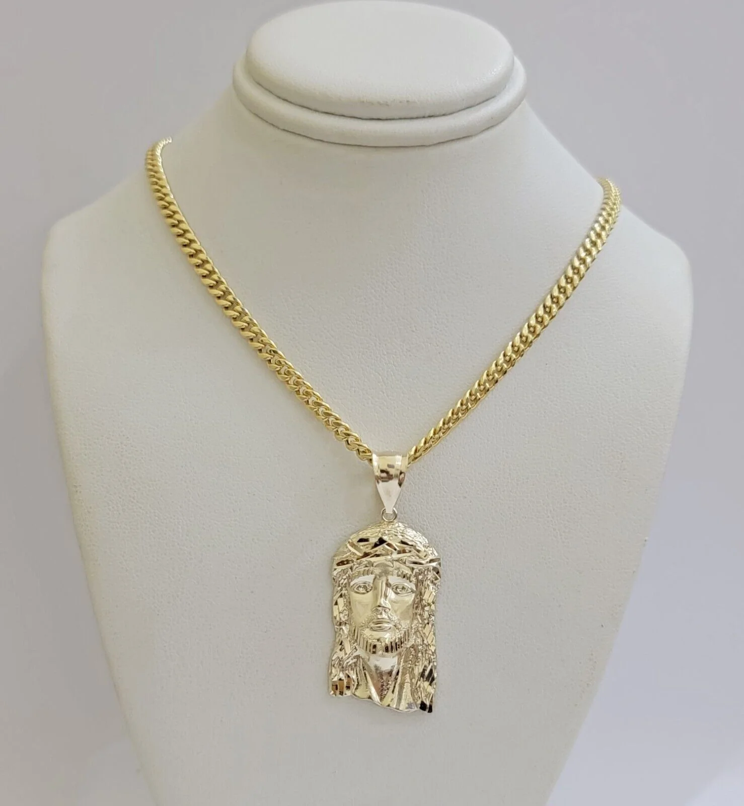 Real 10k Yellow Gold Jesus Head Charm Pendant & Miami Cuban Link Chain Necklace - Image 10