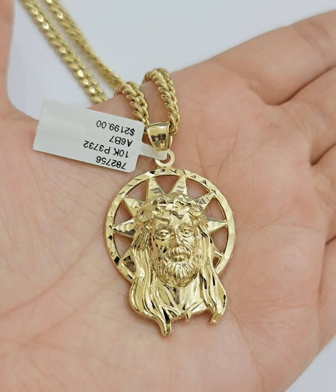 Real 10K Yellow Gold Jesus Pendant Mens Star Head Charm 1.5 Inch For Chains SALE - Image 2