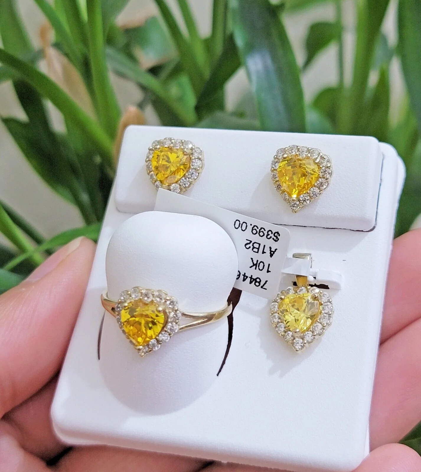 Real 10k Yellow Gold Ladies earring ring & pendant Yellow heart Citrine set 10KT All Sizes - Image 3