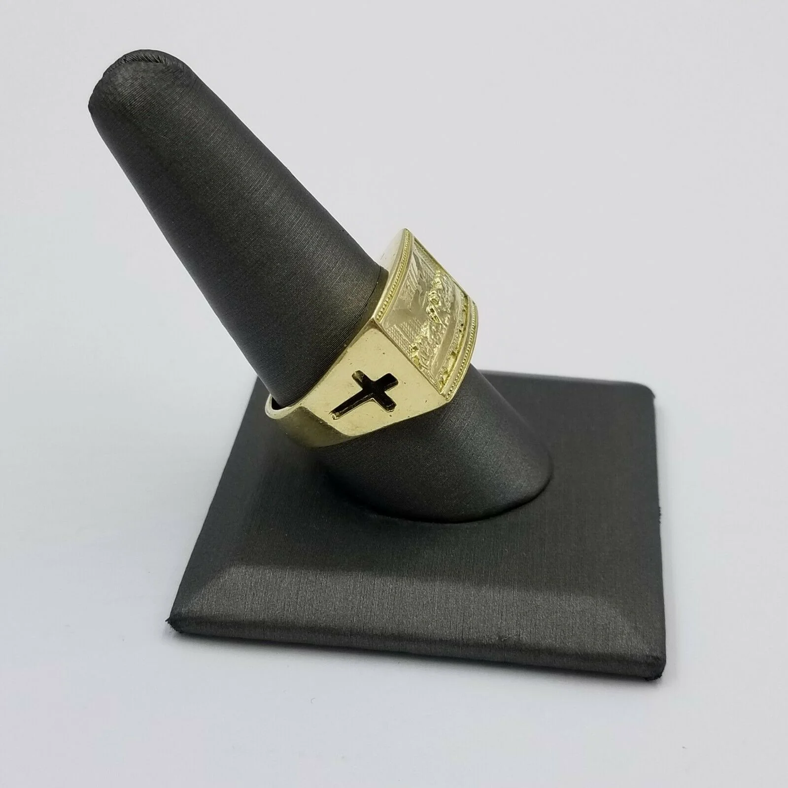 REAL 10k Yellow Gold Last Supper Ring Cross Design Men's Ring, All Sizes - Image 2