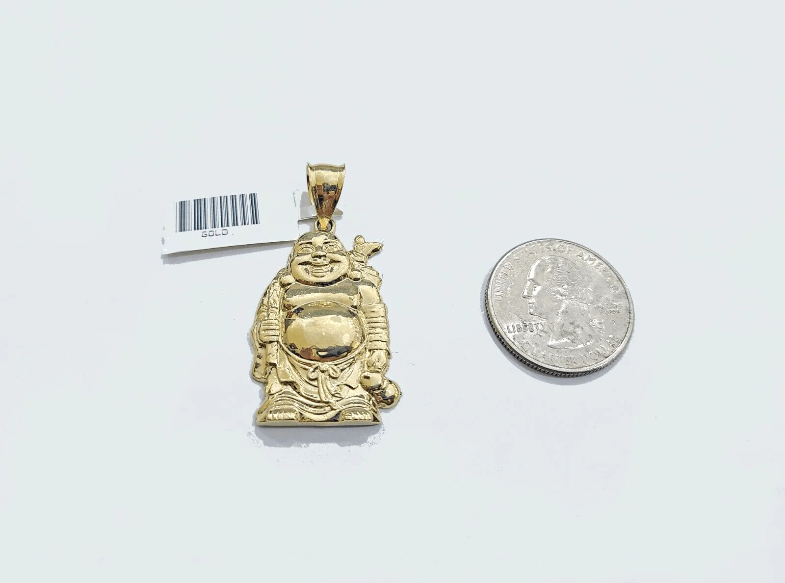 Real 10k Yellow Gold  Laughing Buddha Charm 1.5''inches  Pendant 10kt for Chain - Image 3