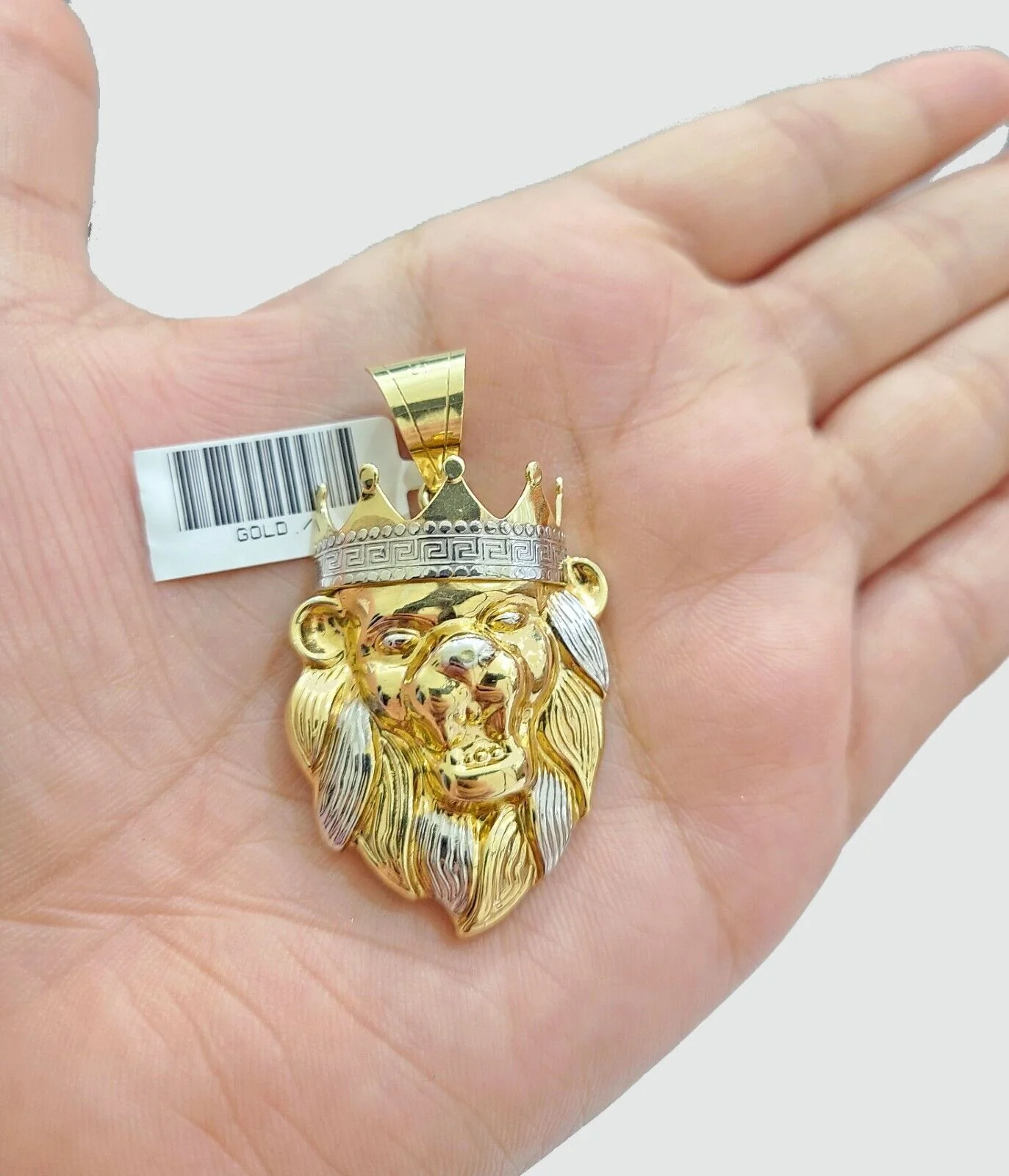 Real 10k Yellow Gold Lion Head Crown Charm Pendant 10kt for Chain
