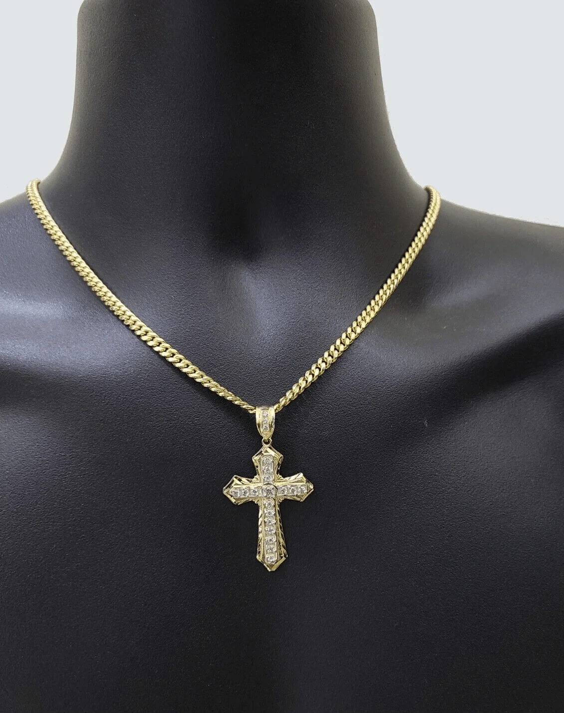 Real 10k Yellow Gold Miami Cuban Chain 5mm 18" inch Necklace Jesus Cross Charm - Image 4