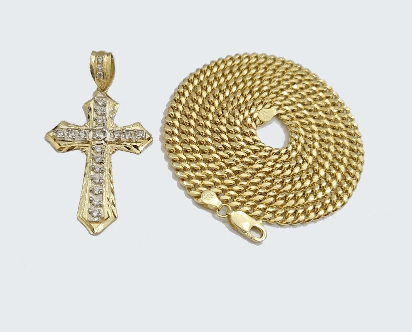 Real 10k Yellow Gold Miami Cuban Chain 5mm 28" inch Necklace Jesus Cross Charm