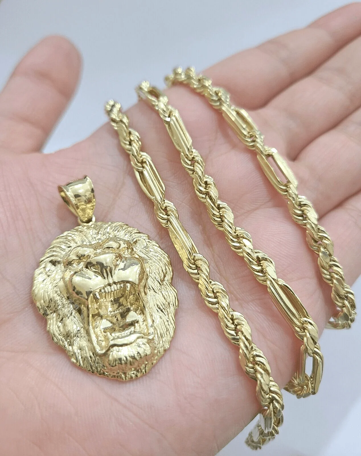 Real 10k Yellow Gold Milano Rope Chain 22 Inch Necklace Lion Head Charm Pendant