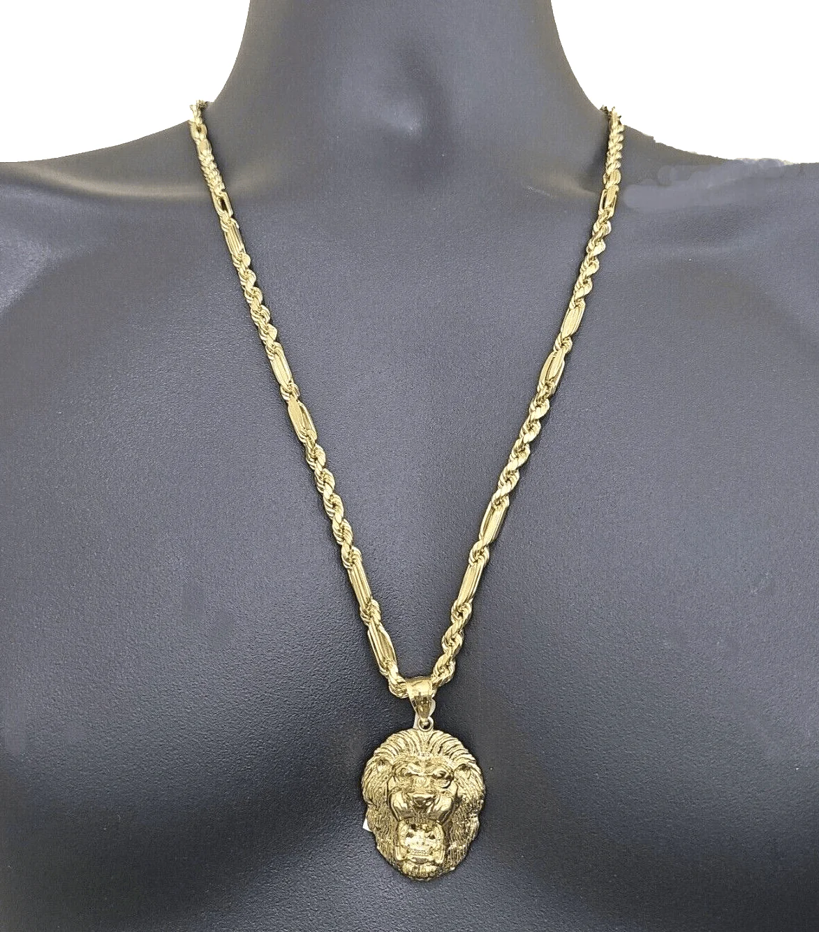 Real 10k Yellow Gold Milano Rope Chain 22 Inch Necklace Lion Head Charm Pendant - Image 4