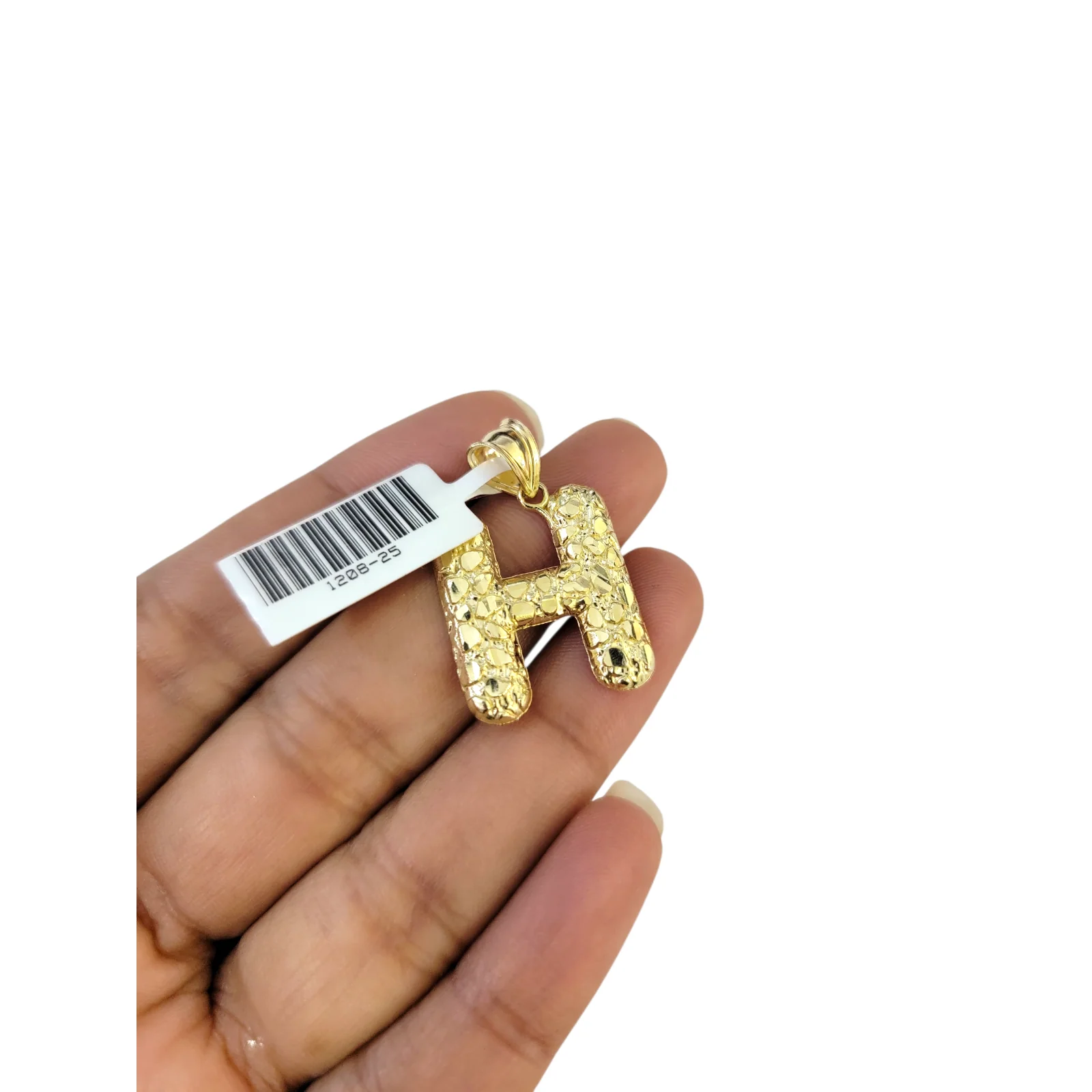 Real 10k Yellow Gold Nugget H Initial Alphabet Charm Pendant 10KT - Image 3