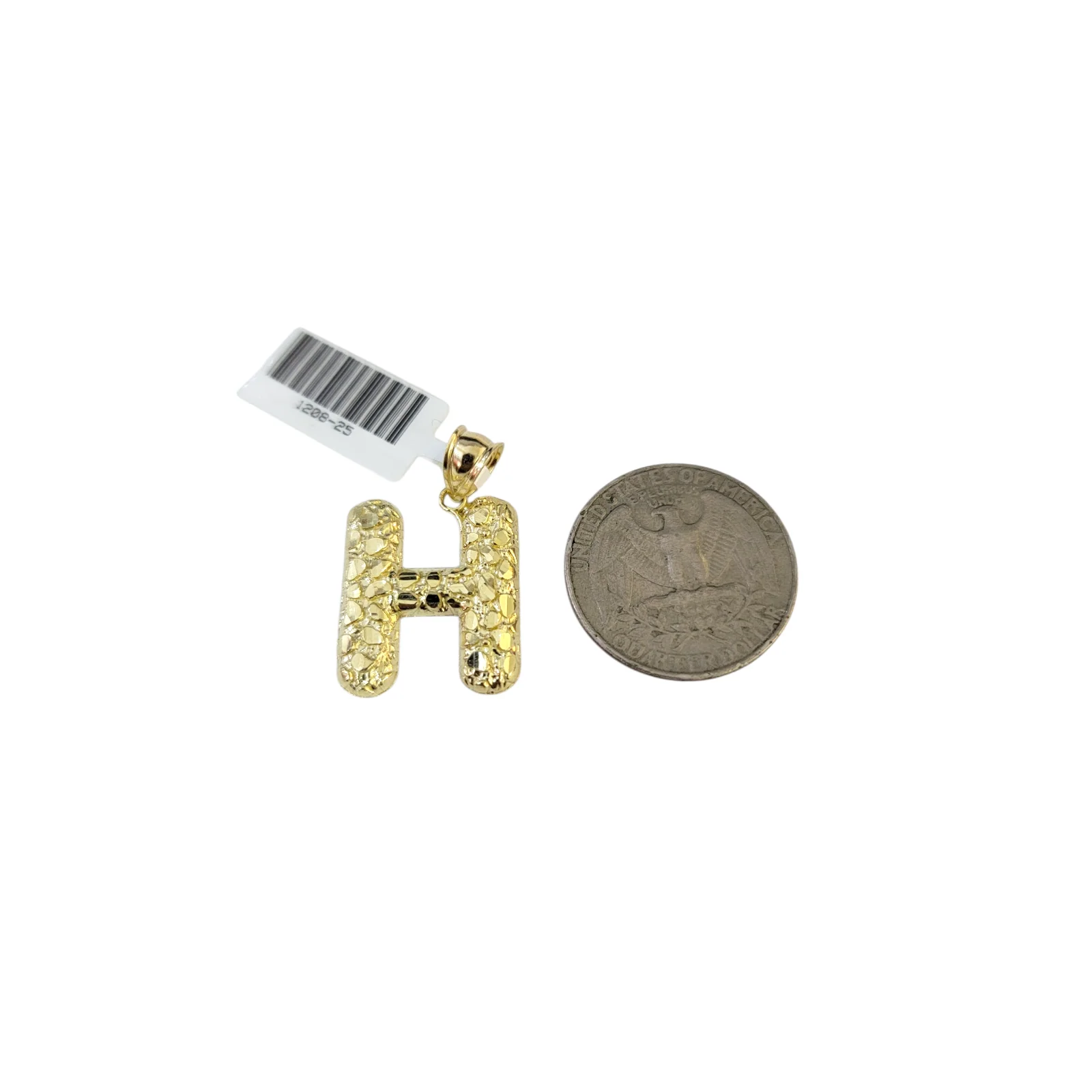 Real 10k Yellow Gold Nugget H Initial Alphabet Charm Pendant 10KT - Image 4