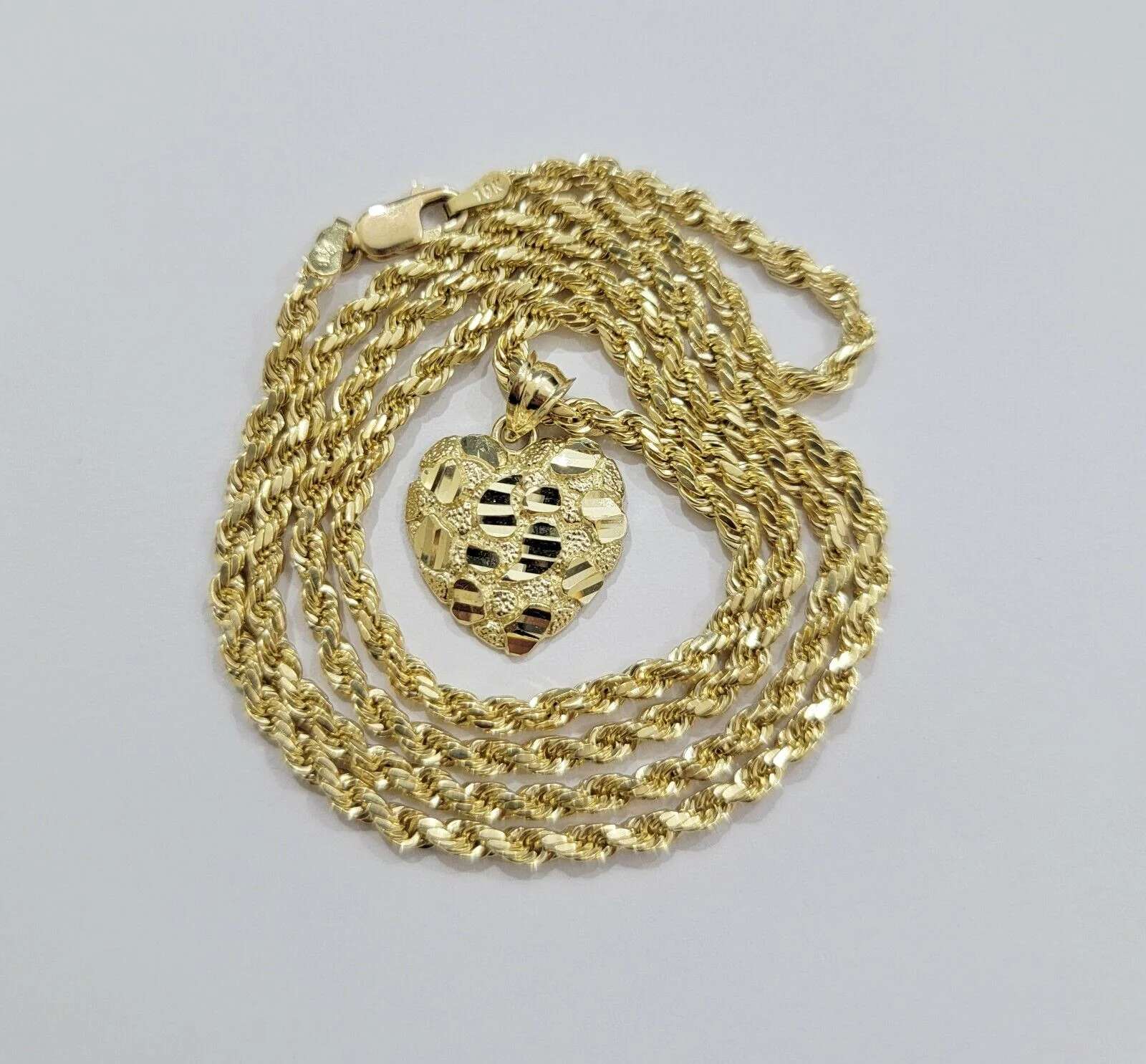 Real 10k Yellow gold nugget heart pendant charm 10kt gold - Image 6