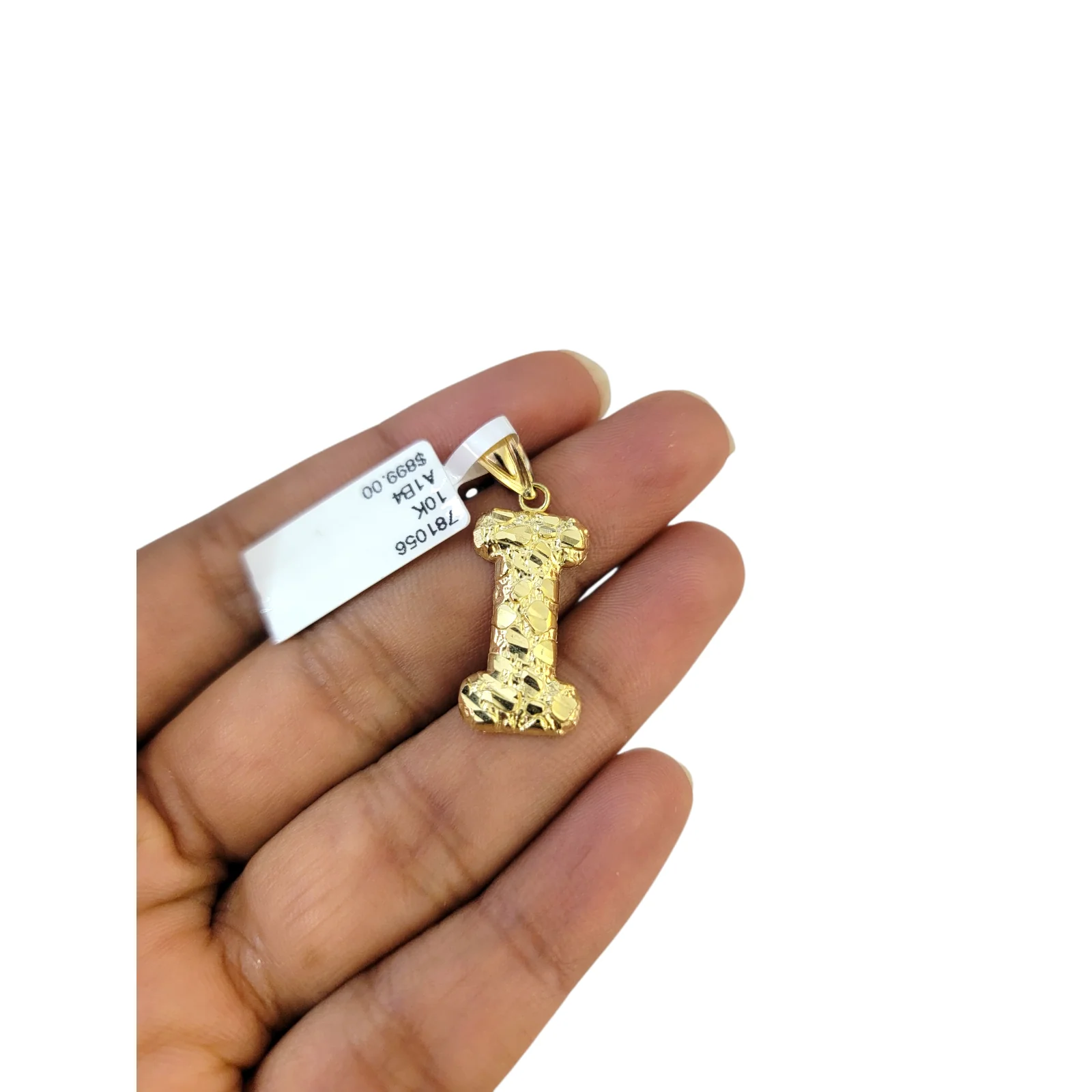 Real 10k Yellow Gold Nugget I Initial Alphabet Charm Pendant 10KT