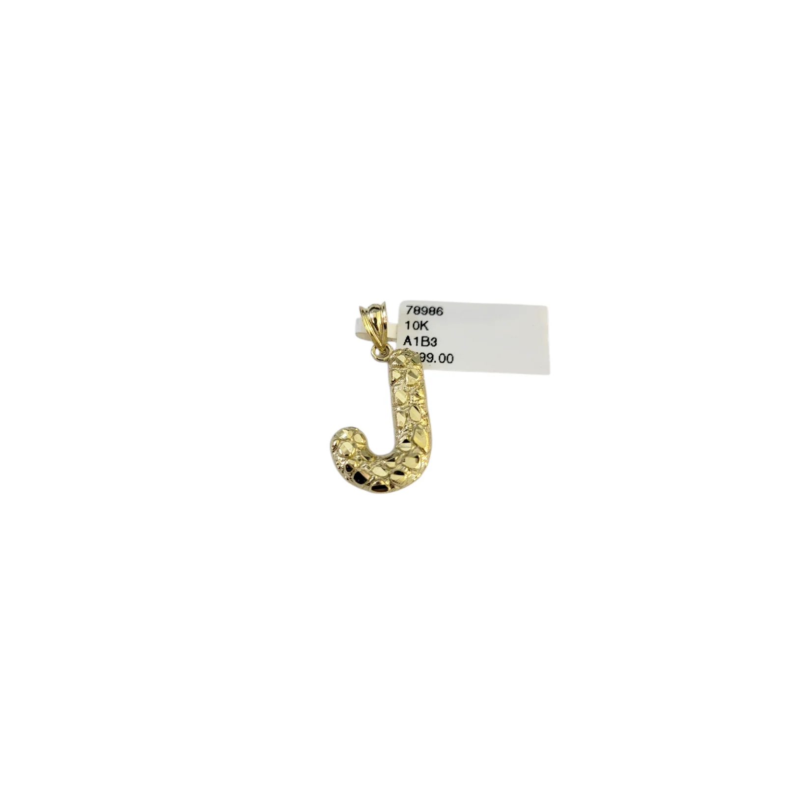 Real 10k Yellow Gold Nugget J Initial Alphabet Charm Pendant 10KT