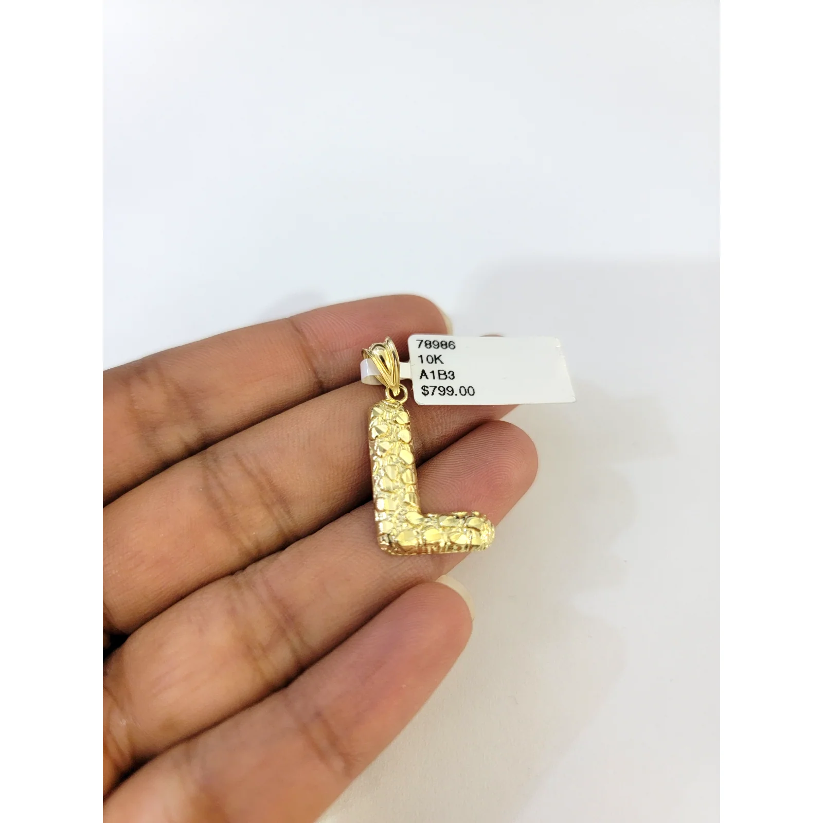 Real 10k Yellow Gold Nugget L Initial Alphabet Charm Pendant 10KT