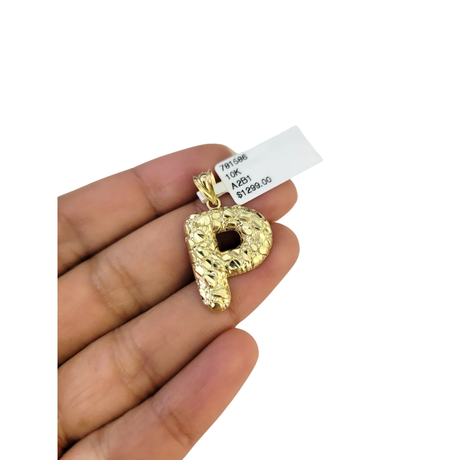 Real 10k Yellow Gold Nugget P Initial Alphabet Charm Pendant 10KT - Image 4