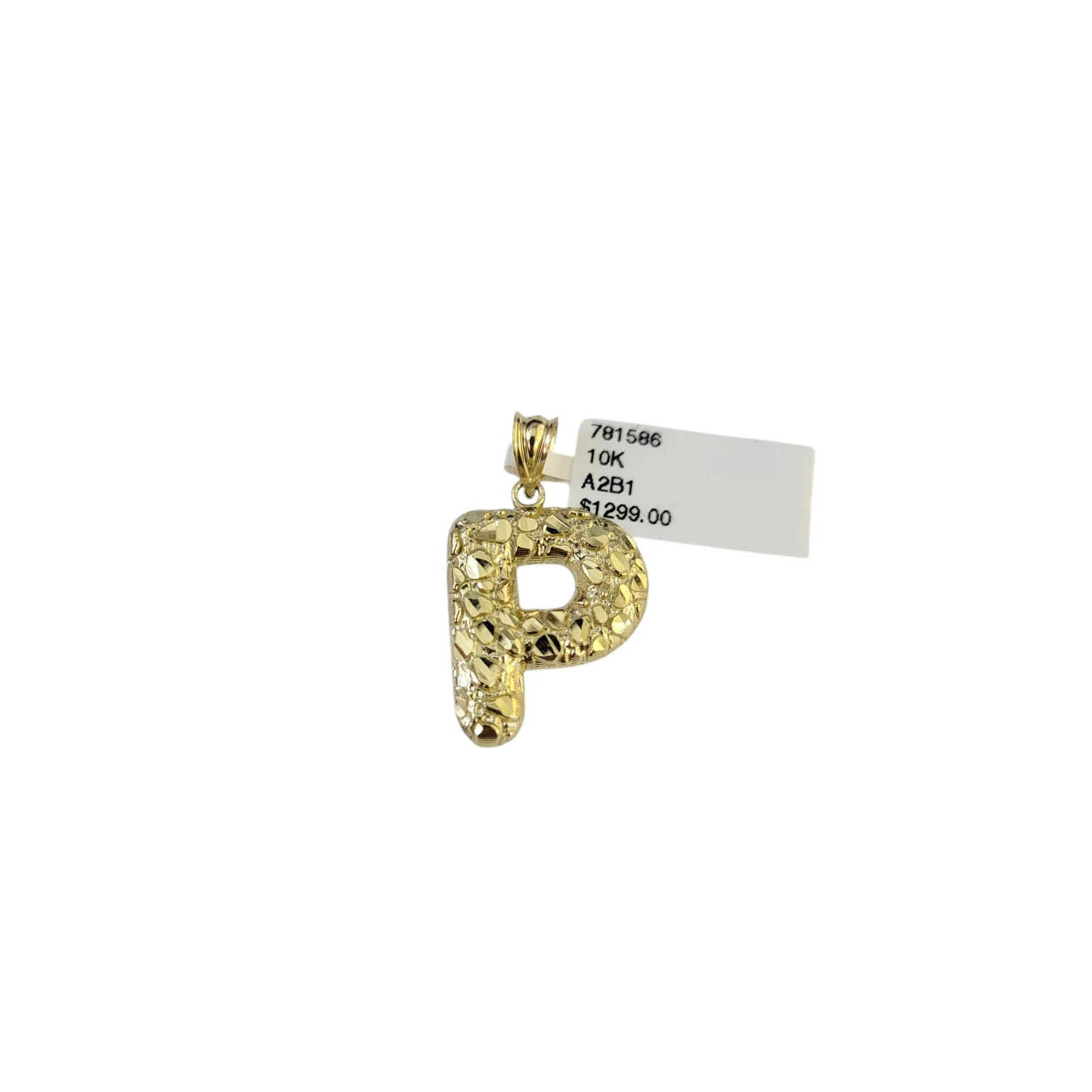 Real 10k Yellow Gold Nugget P Initial Alphabet Charm Pendant 10KT - Image 5