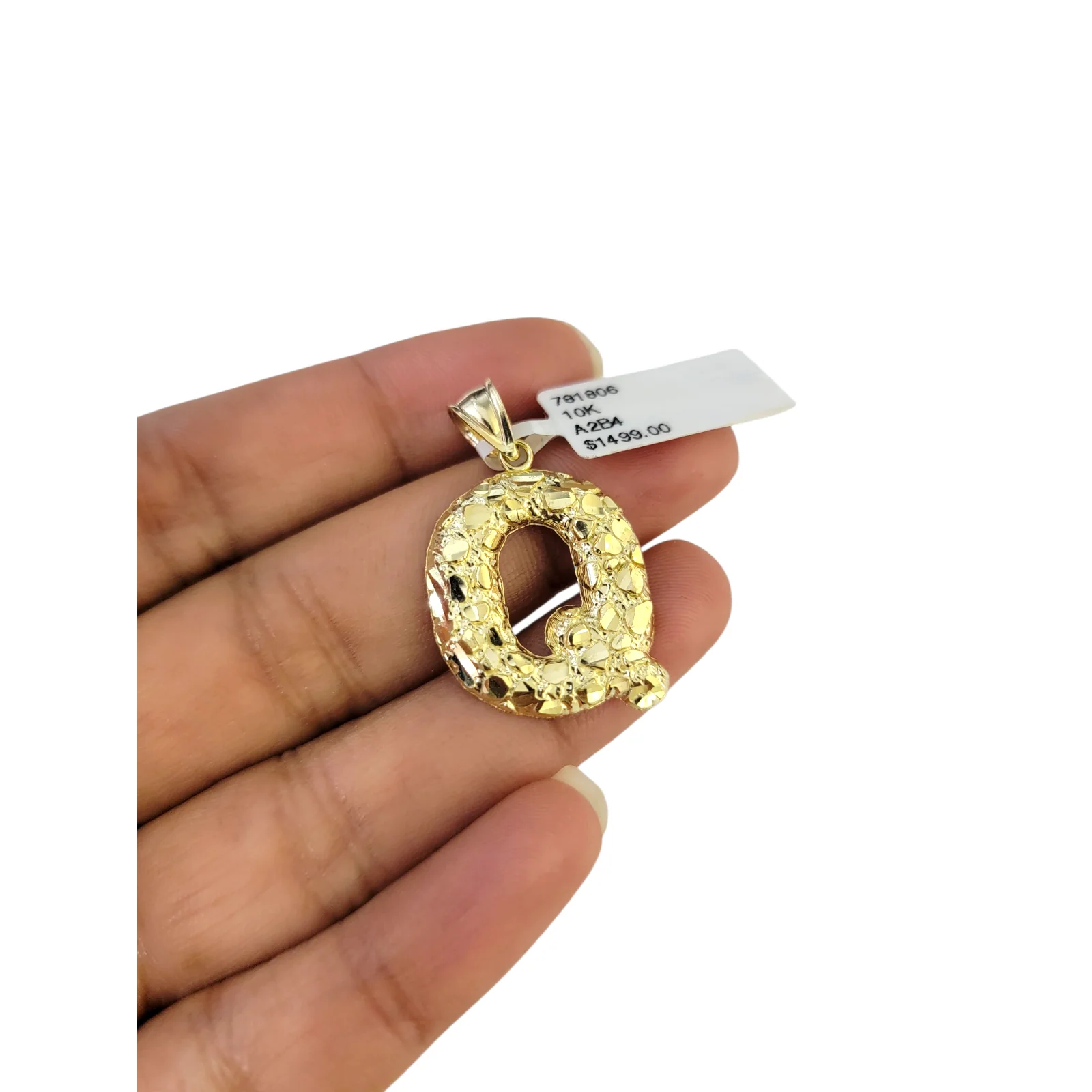 Real 10k Yellow Gold Nugget Q Initial Alphabet Charm Pendant 10KT