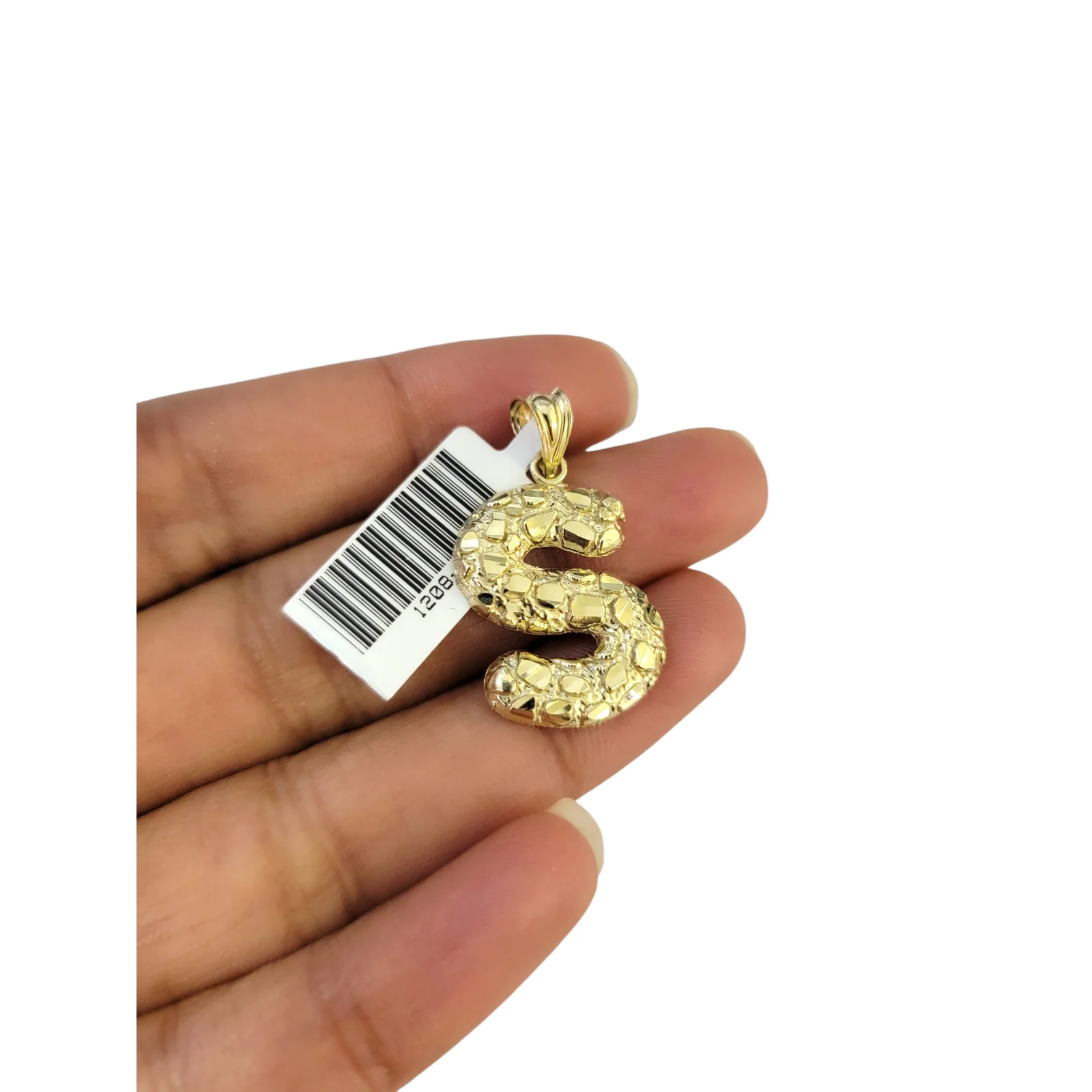 Real 10k Yellow Gold Nugget S Initial Alphabet Charm Pendant 10KT