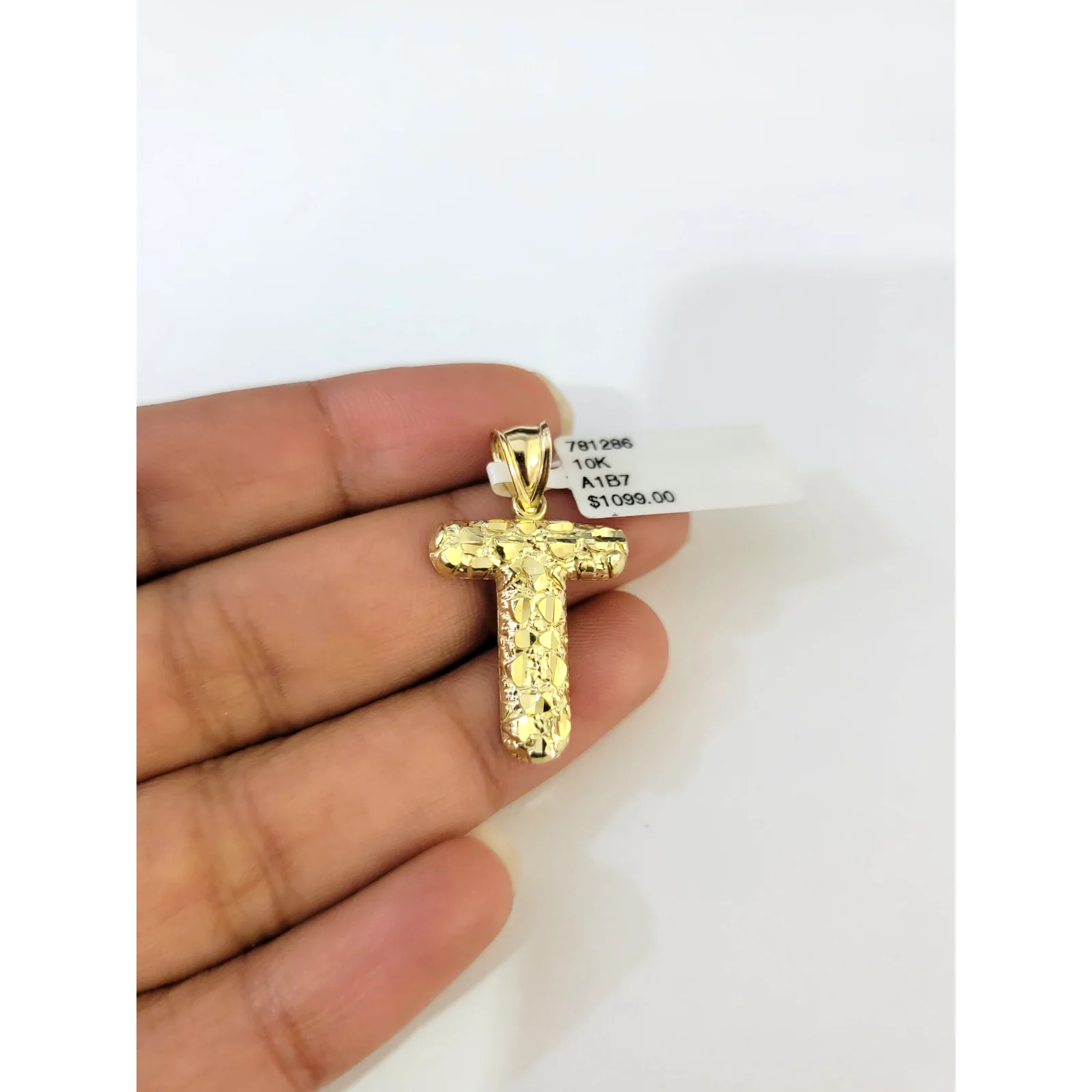 Real 10k Yellow Gold Nugget T Initial Alphabet Charm Pendant 10KT