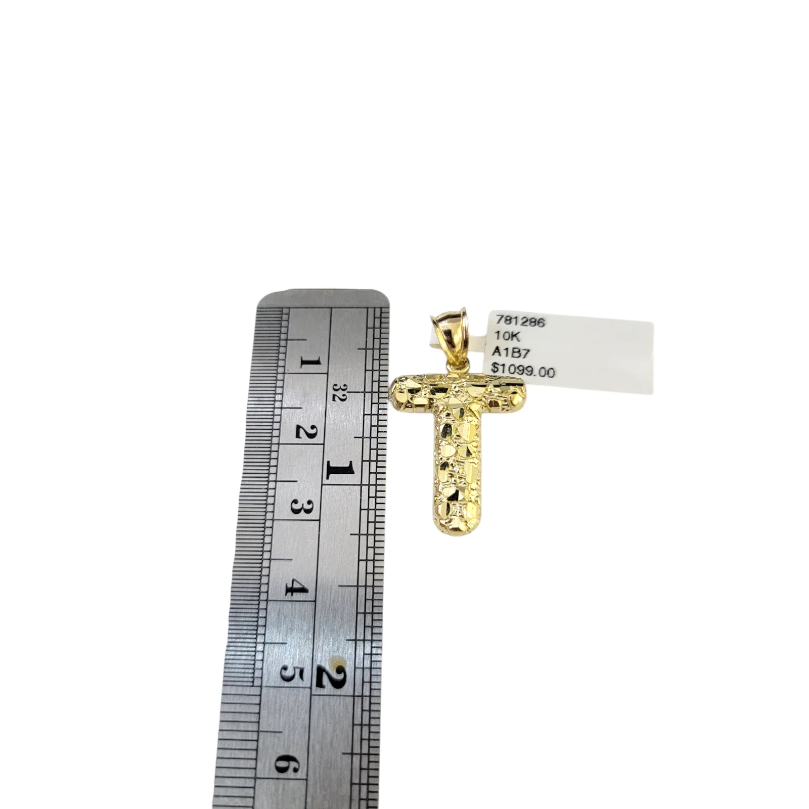 Real 10k Yellow Gold Nugget T Initial Alphabet Charm Pendant 10KT - Image 3