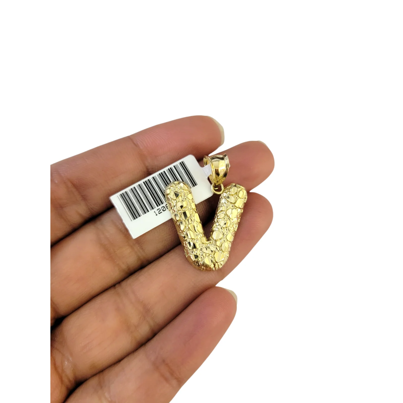 Real 10k Yellow Gold Nugget V Initial Alphabet Charm Pendant 10KT