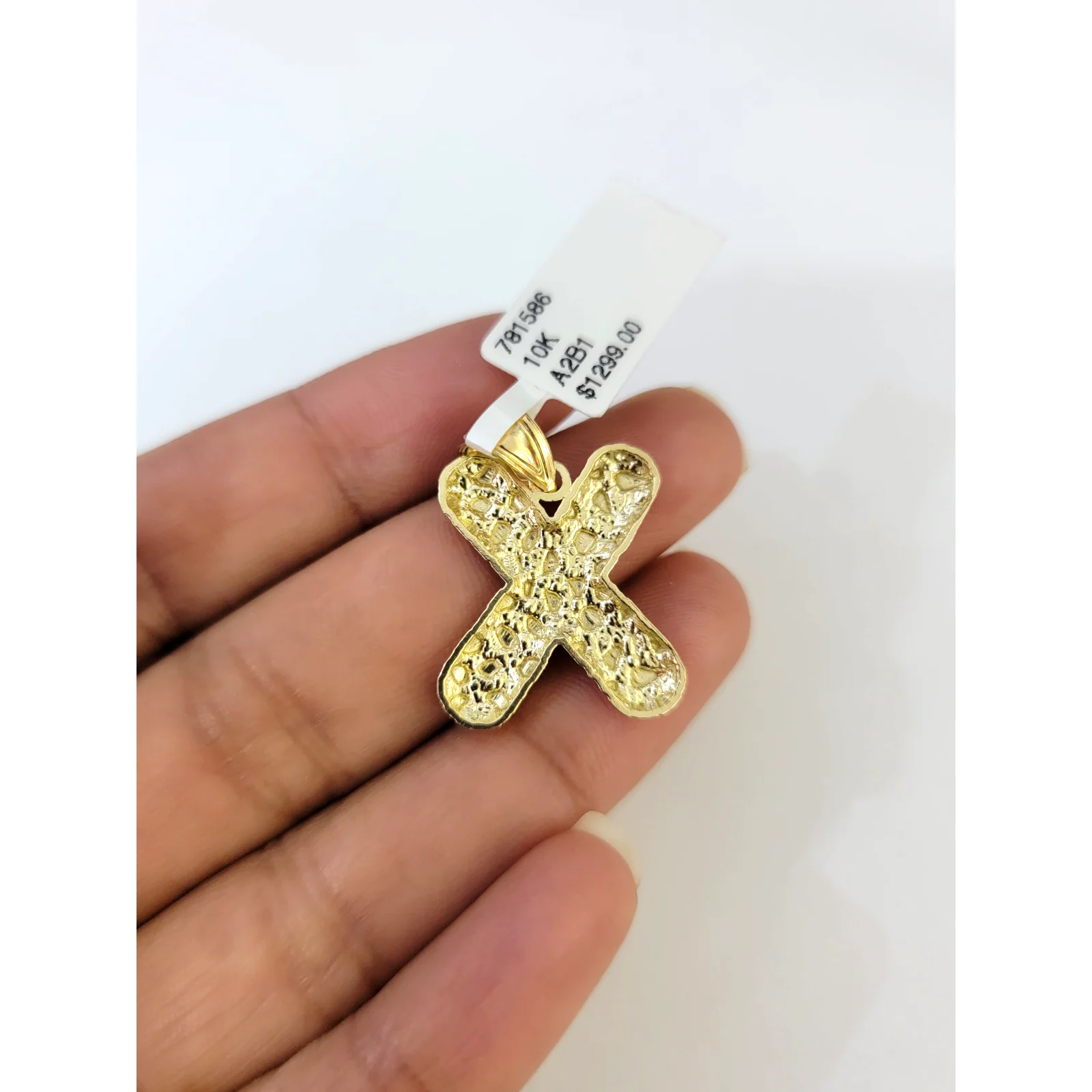 Real 10k Yellow Gold Nugget X Initial Alphabet Charm Pendant 10KT - Image 5