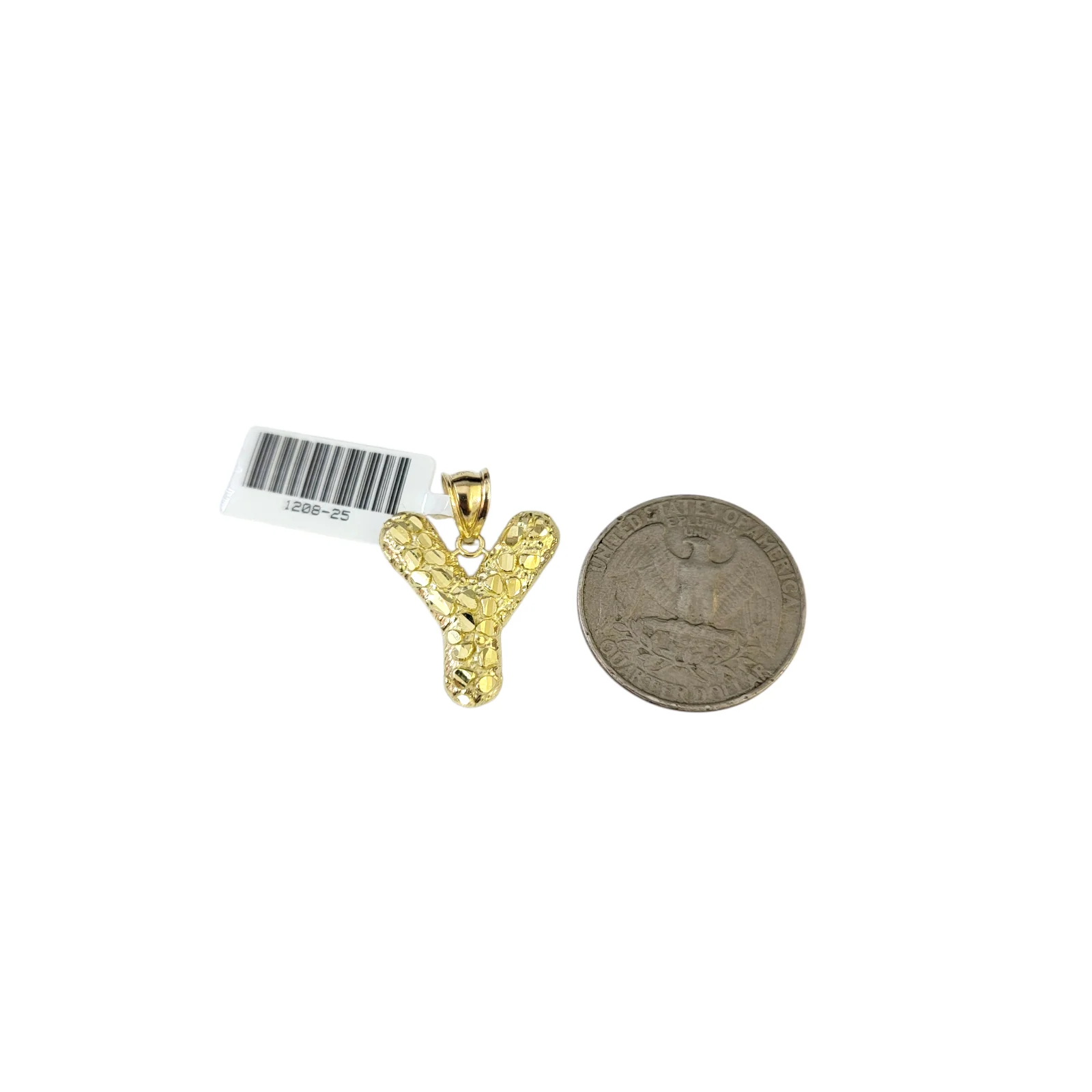 Real 10k Yellow Gold Nugget Y Initial Alphabet Charm Pendant 10KT - Image 3