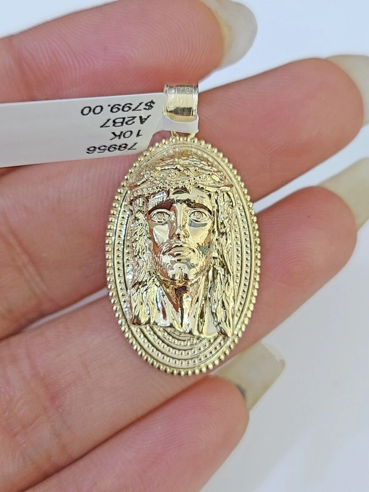 Real 10k Yellow Gold Oval Shaped Jesus Head Pendant 1-1.5 inches Charm - Image 2