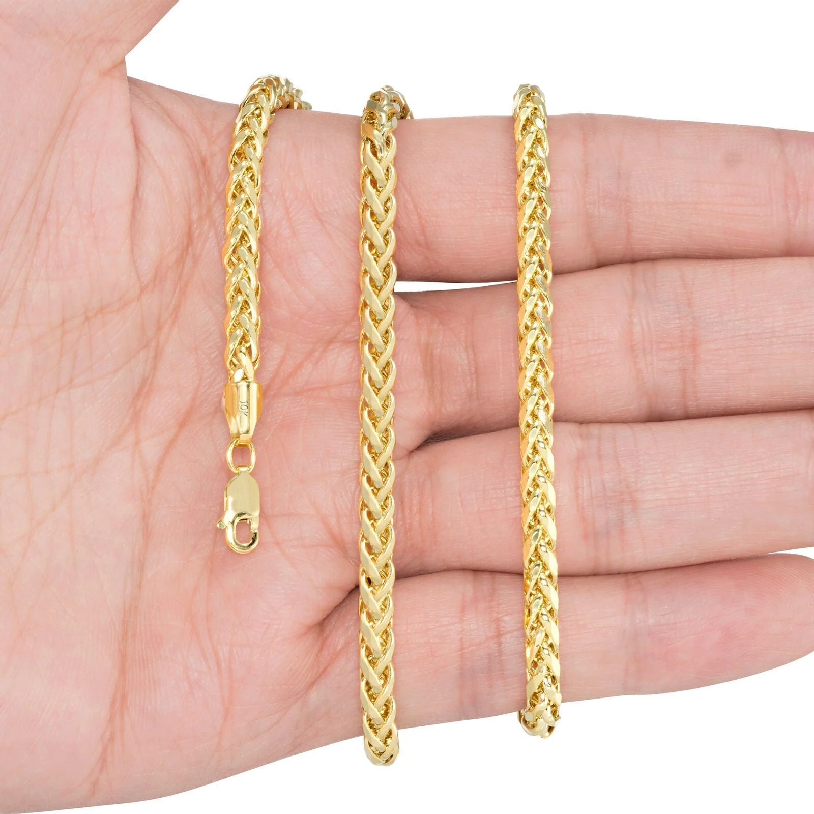 Real 10K Yellow Gold Palm Chain 4mm Necklace 20-26'' inch Lobster Lock Hollow - Image 3