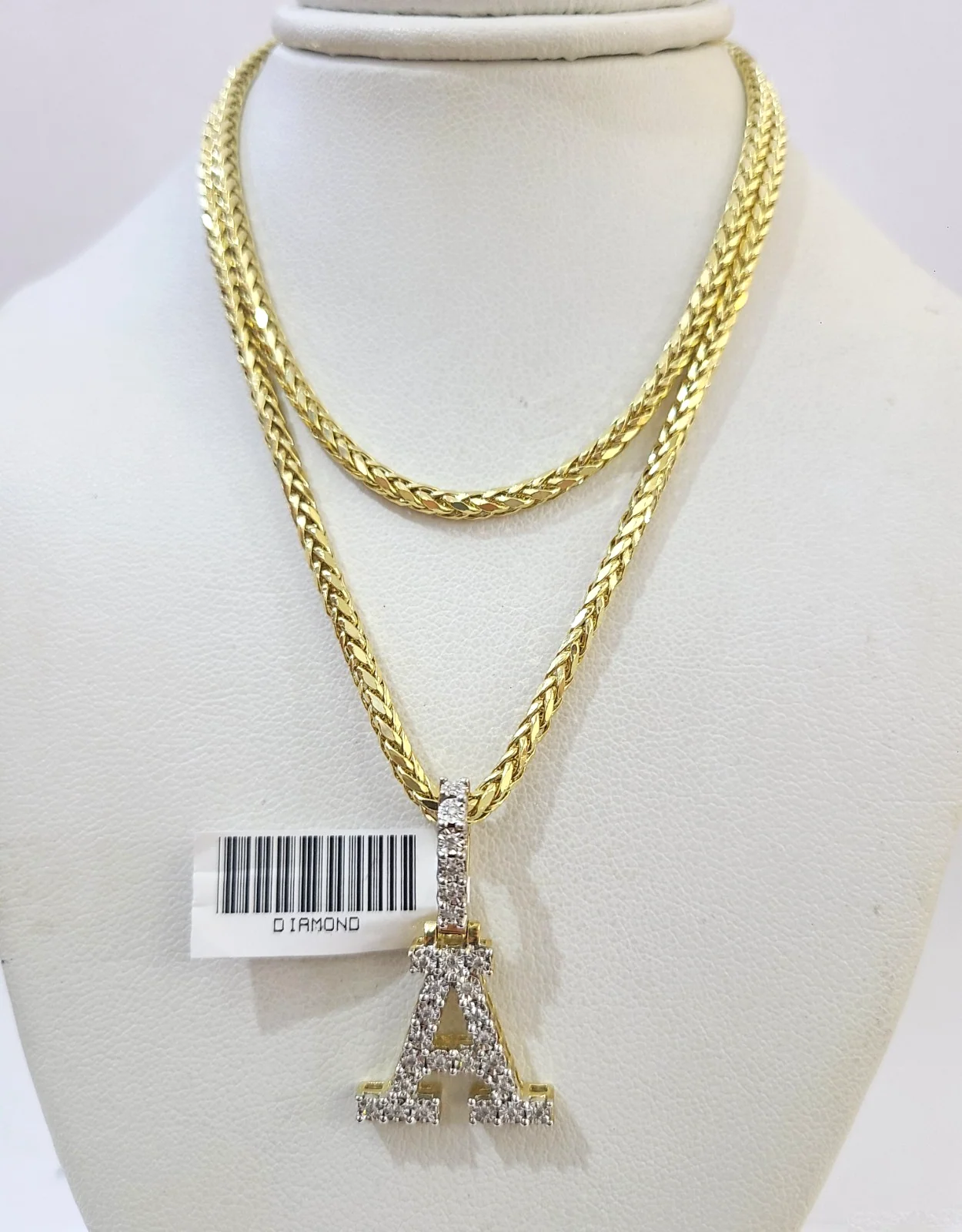 REAL 10k Yellow Gold Palm Chain A Diamond Initial Pendant Charm 3mm SET Necklace - Image 2
