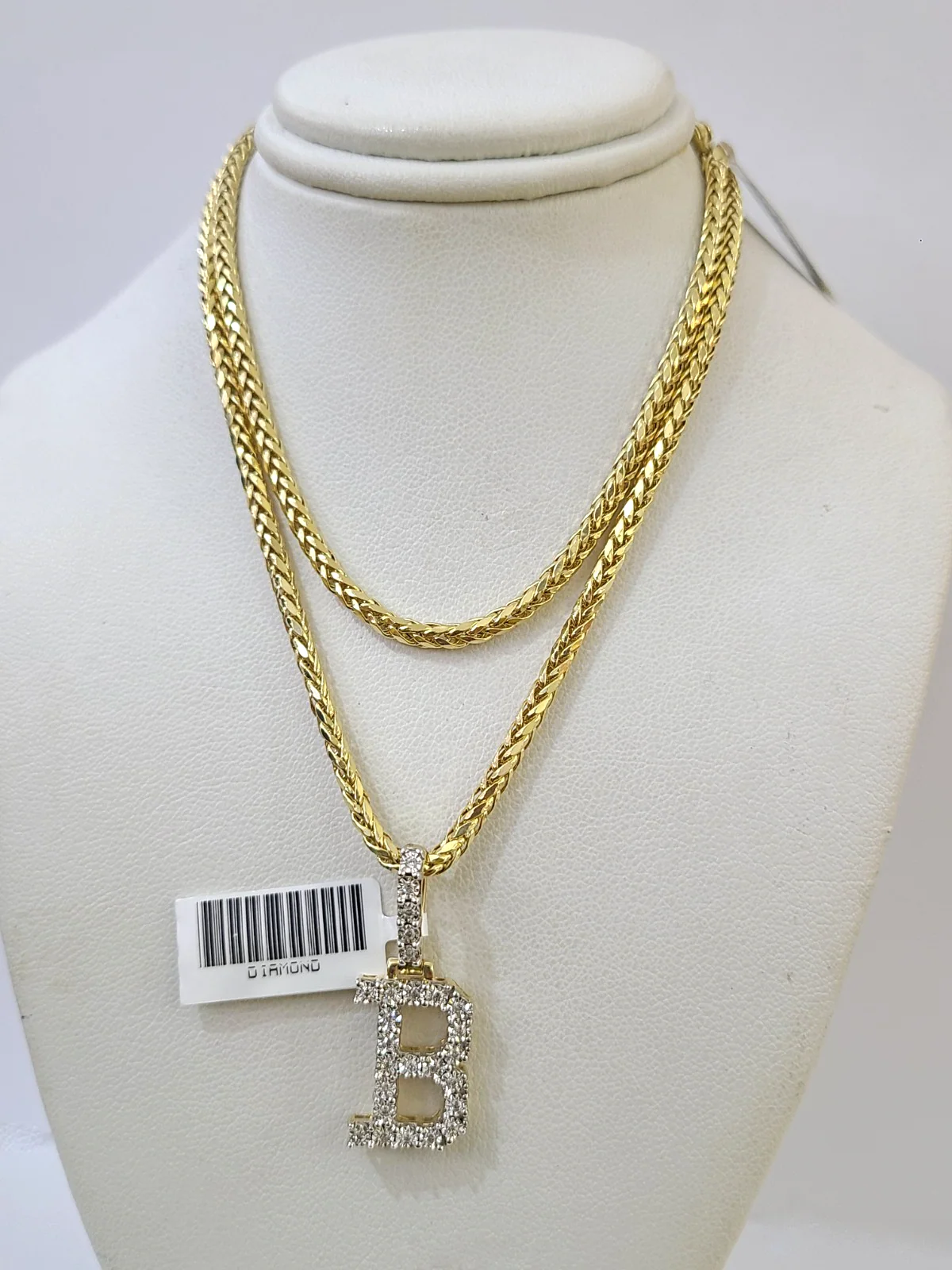 REAL 10k Yellow Gold Palm Chain B Diamond Initial Pendant Charm 3mm SET Necklace