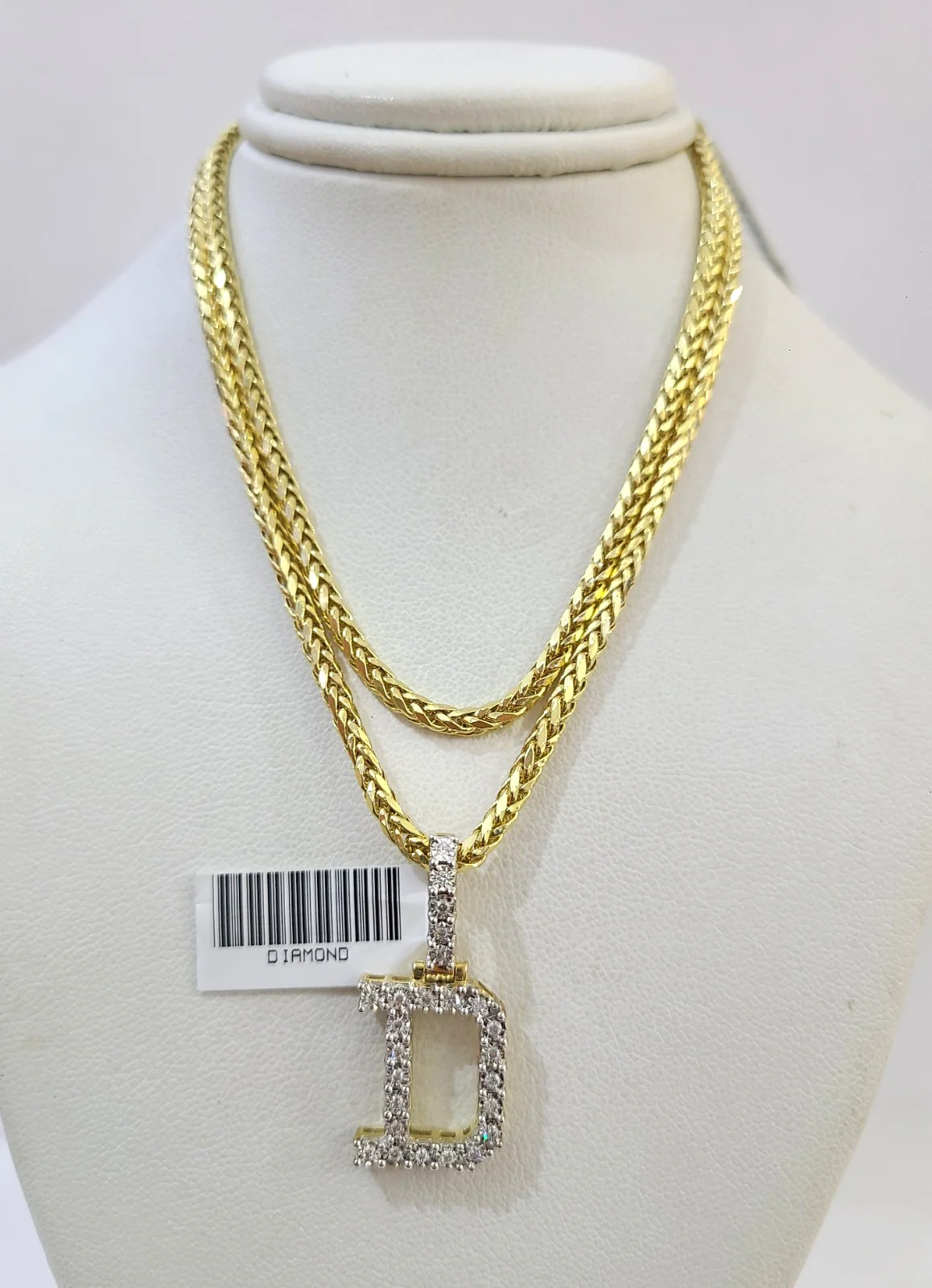 REAL 10k Yellow Gold Palm Chain D Diamond Initial Pendant SET 3mm Necklace - Image 2