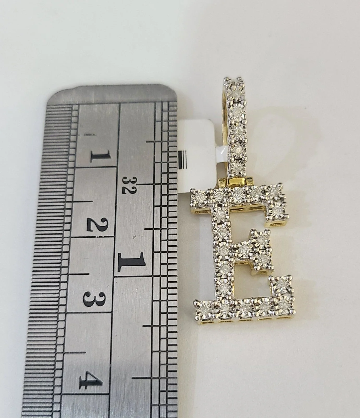REAL 10k Yellow Gold Palm Chain E Diamond Initial Pendant Charm 3mm SET Necklace - Image 2