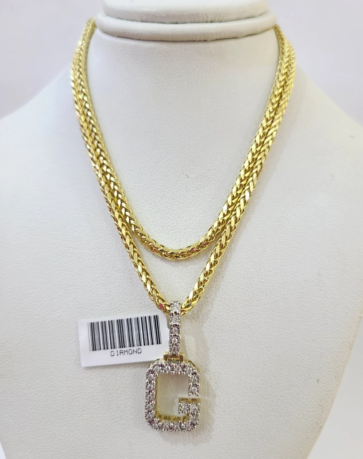 REAL 10k Yellow Gold Palm Chain G Diamond Initial Pendant Charm 3mm SET Necklace