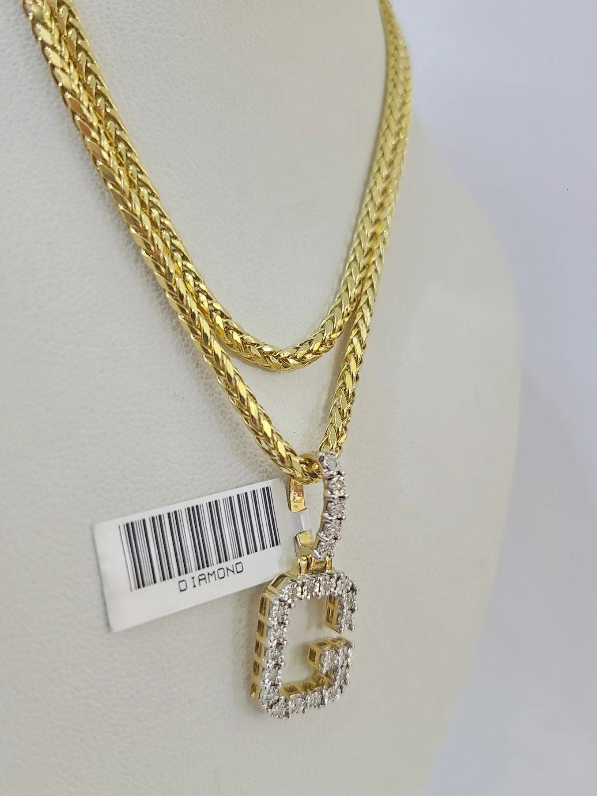 REAL 10k Yellow Gold Palm Chain G Diamond Initial Pendant Charm 3mm SET Necklace - Image 5