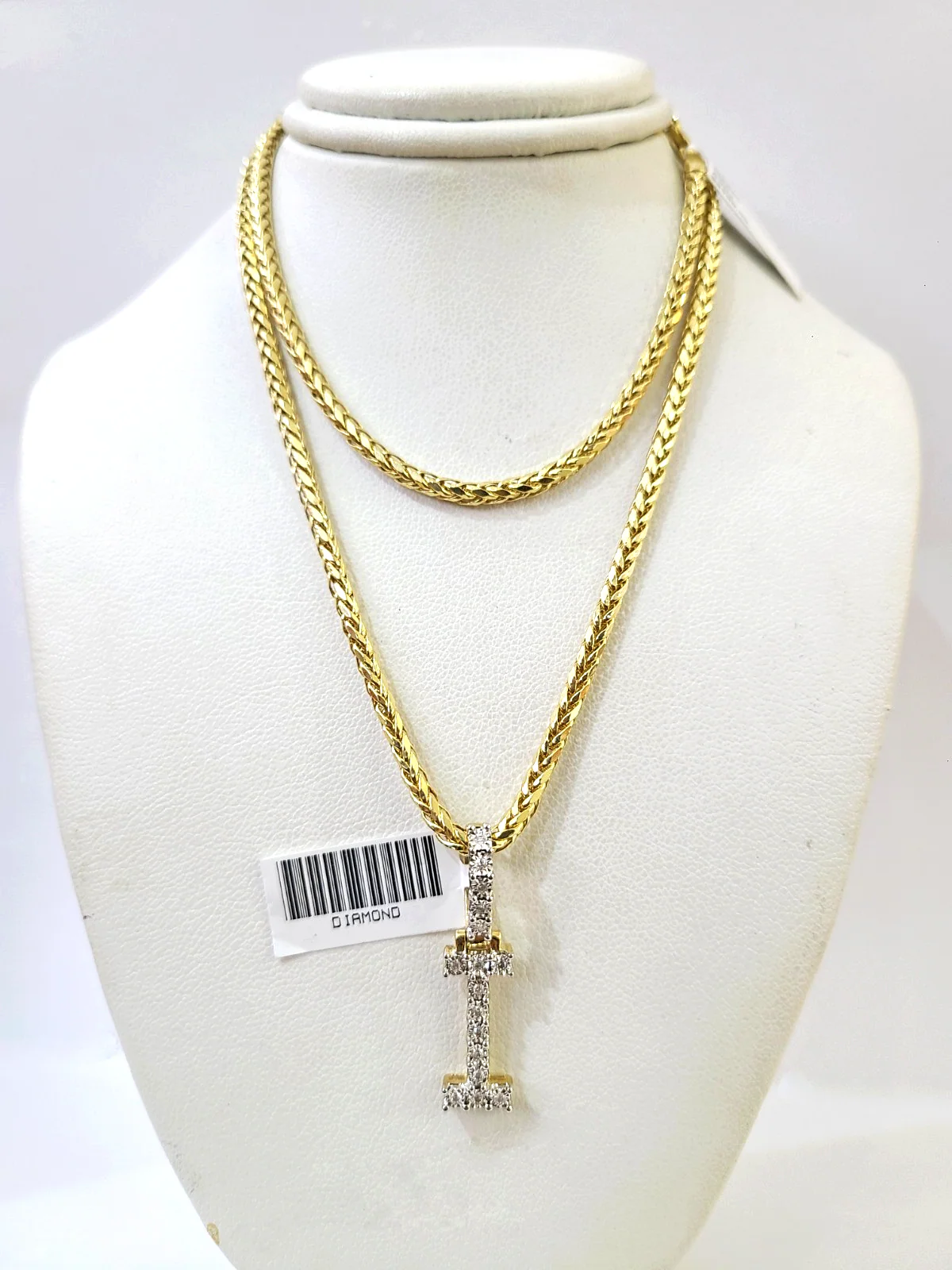 REAL 10k Yellow Gold Palm Chain I Diamond Initial Pendant Charm 3mm SET Necklace