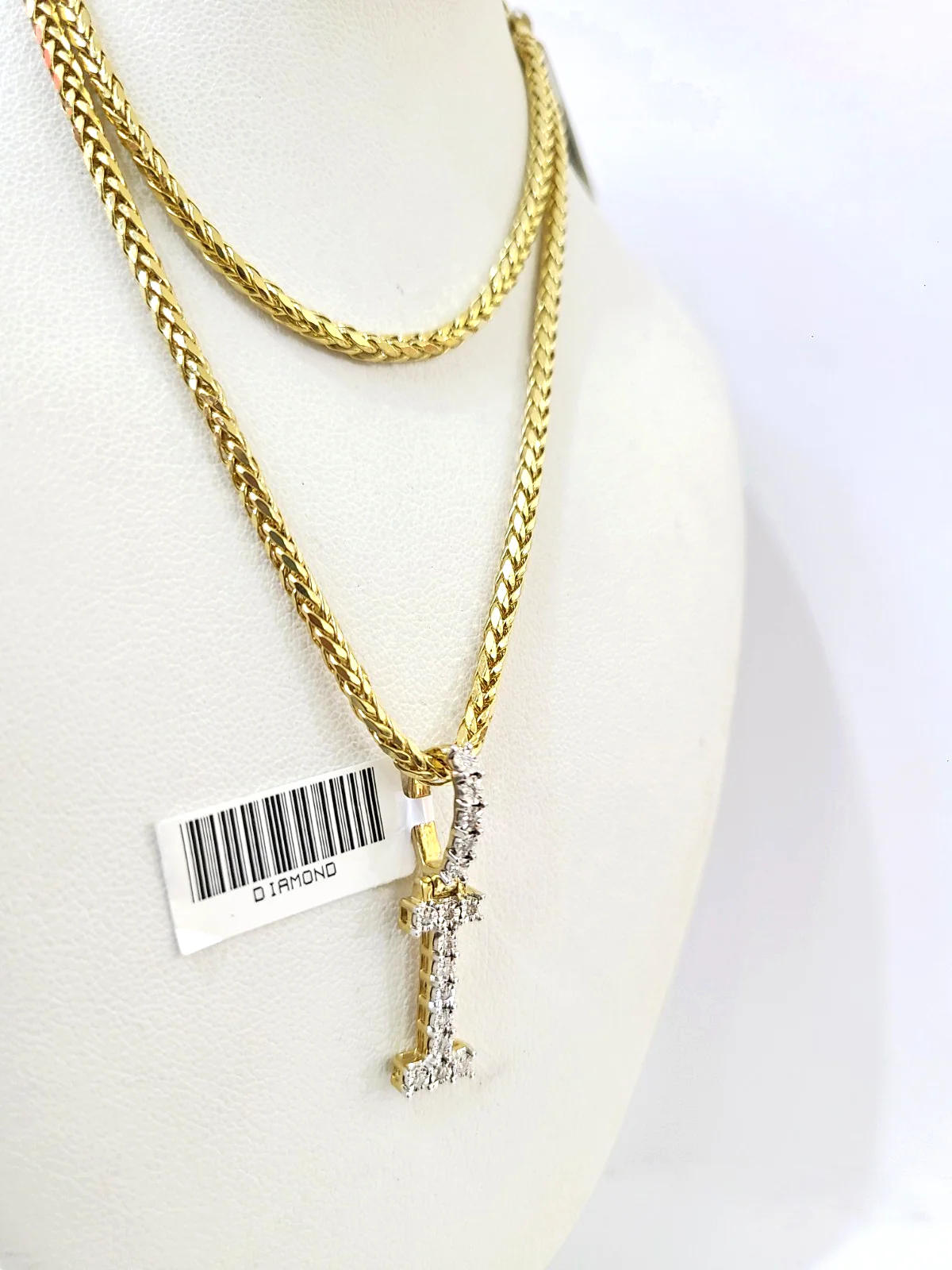 REAL 10k Yellow Gold Palm Chain I Diamond Initial Pendant Charm 3mm SET Necklace - Image 4