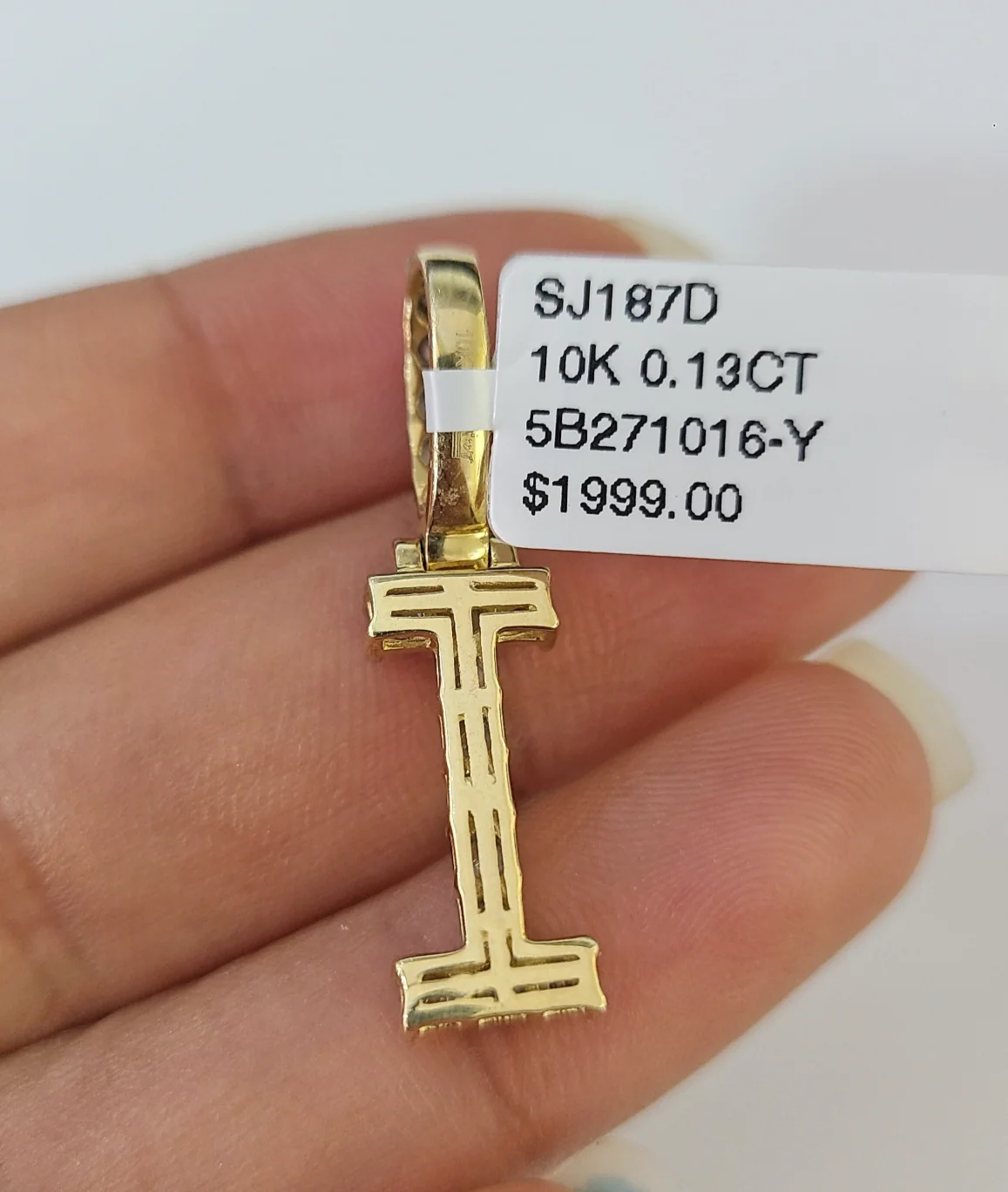 REAL 10k Yellow Gold Palm Chain I Diamond Initial Pendant Charm 3mm SET Necklace - Image 7